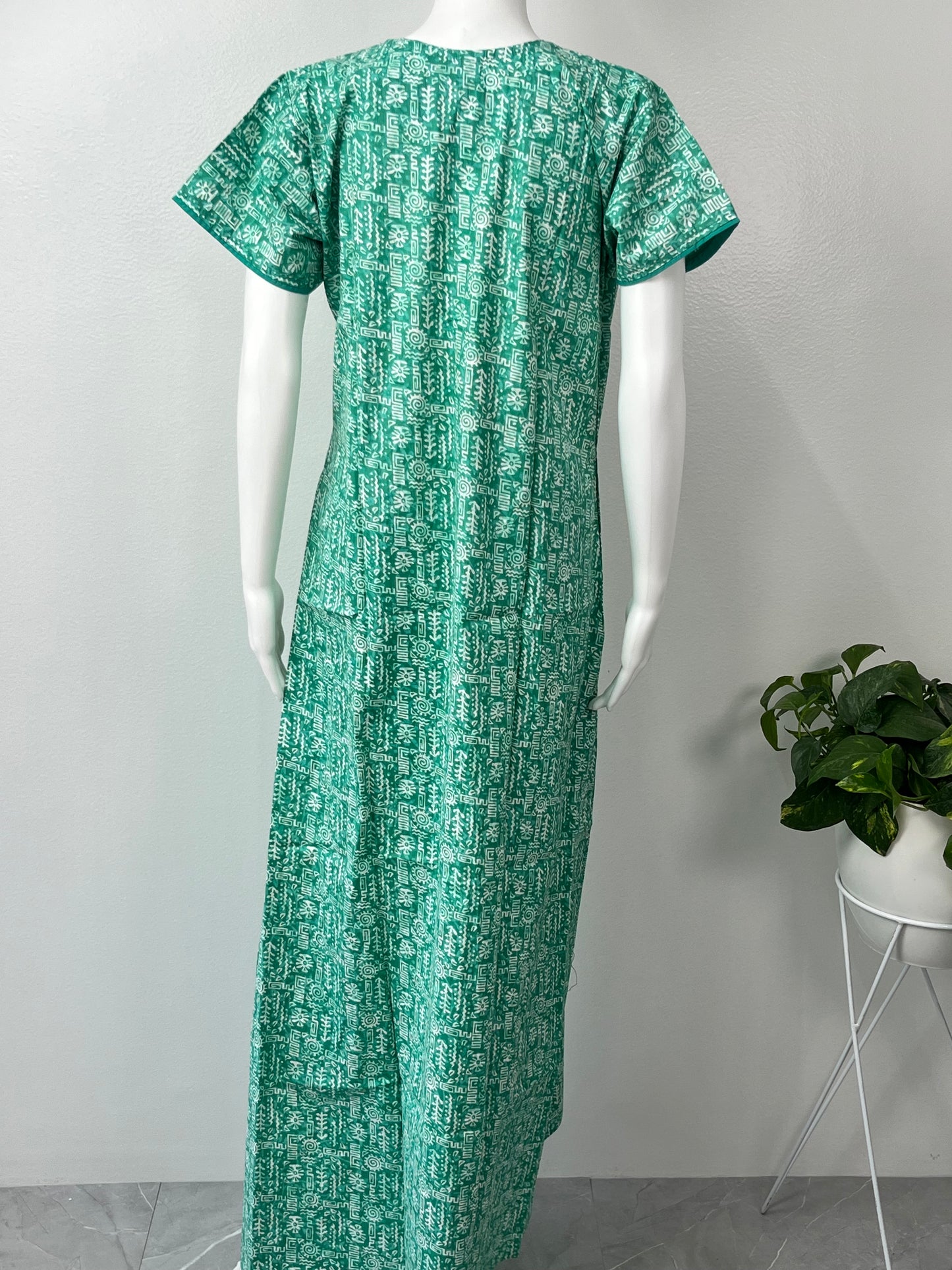 Sea Green Printed Cotton Nighty Soft & Comfortable