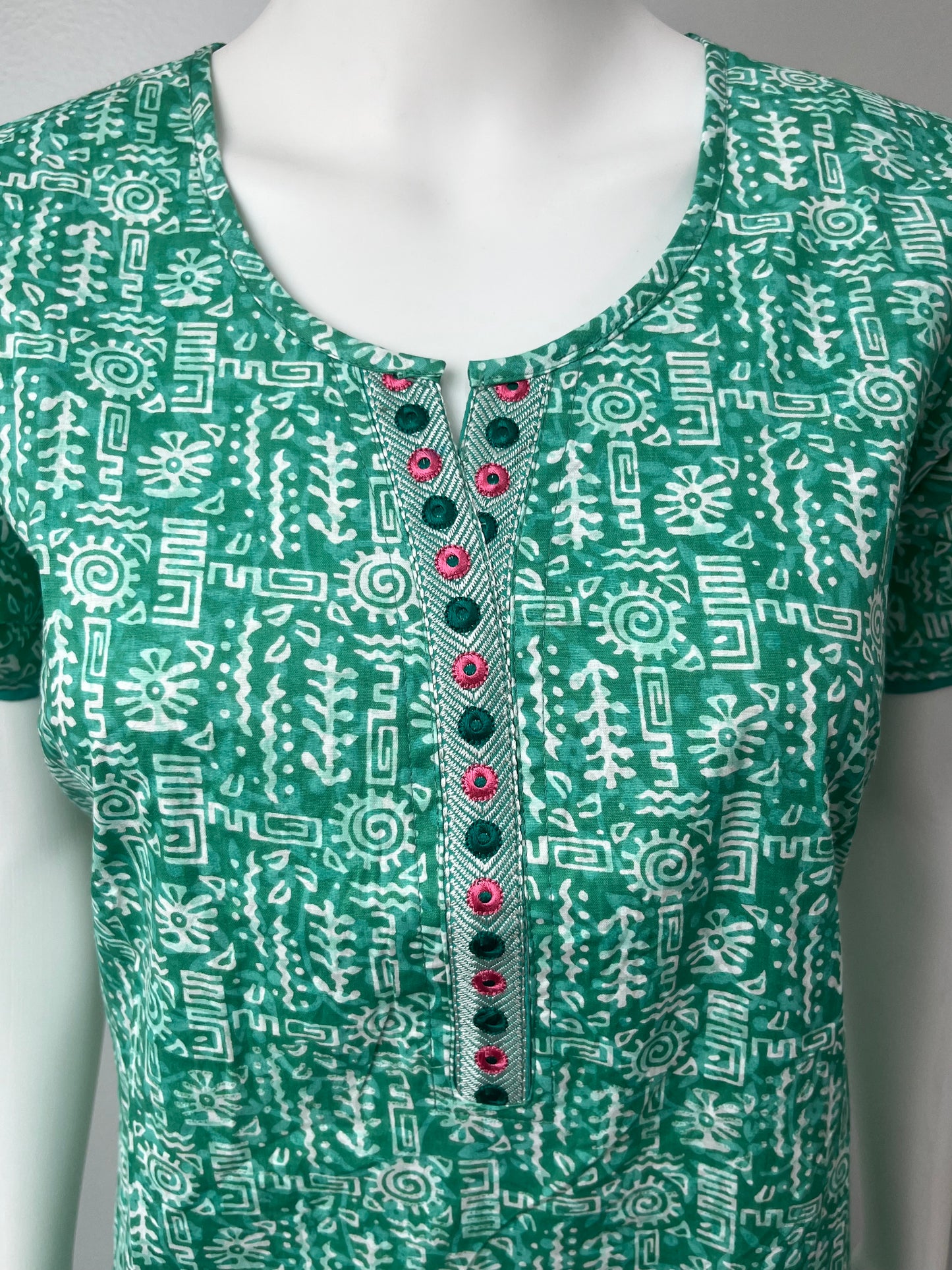 Sea Green Printed Cotton Nighty Soft & Comfortable