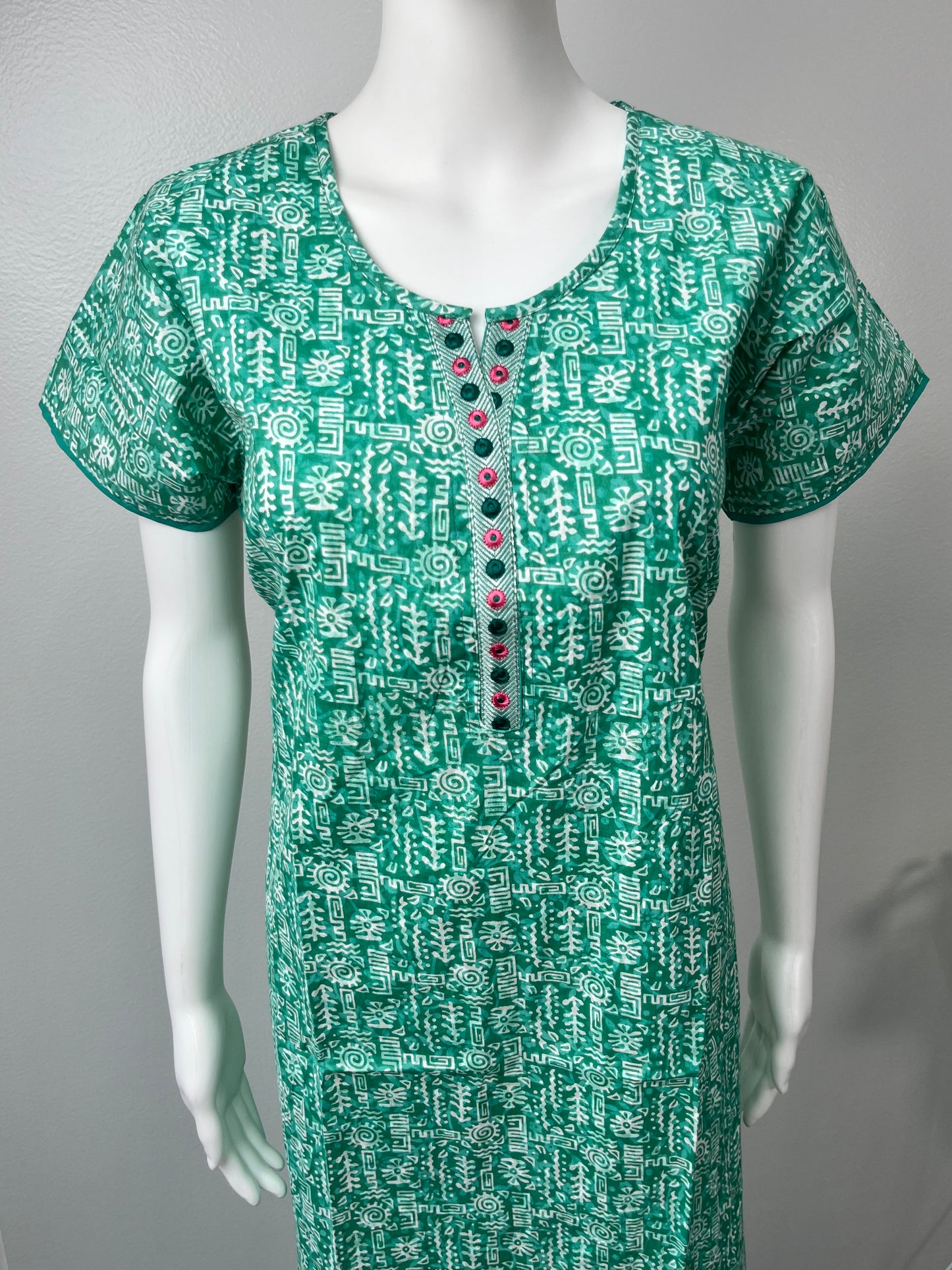 Sea Green Printed Cotton Nighty Soft & Comfortable