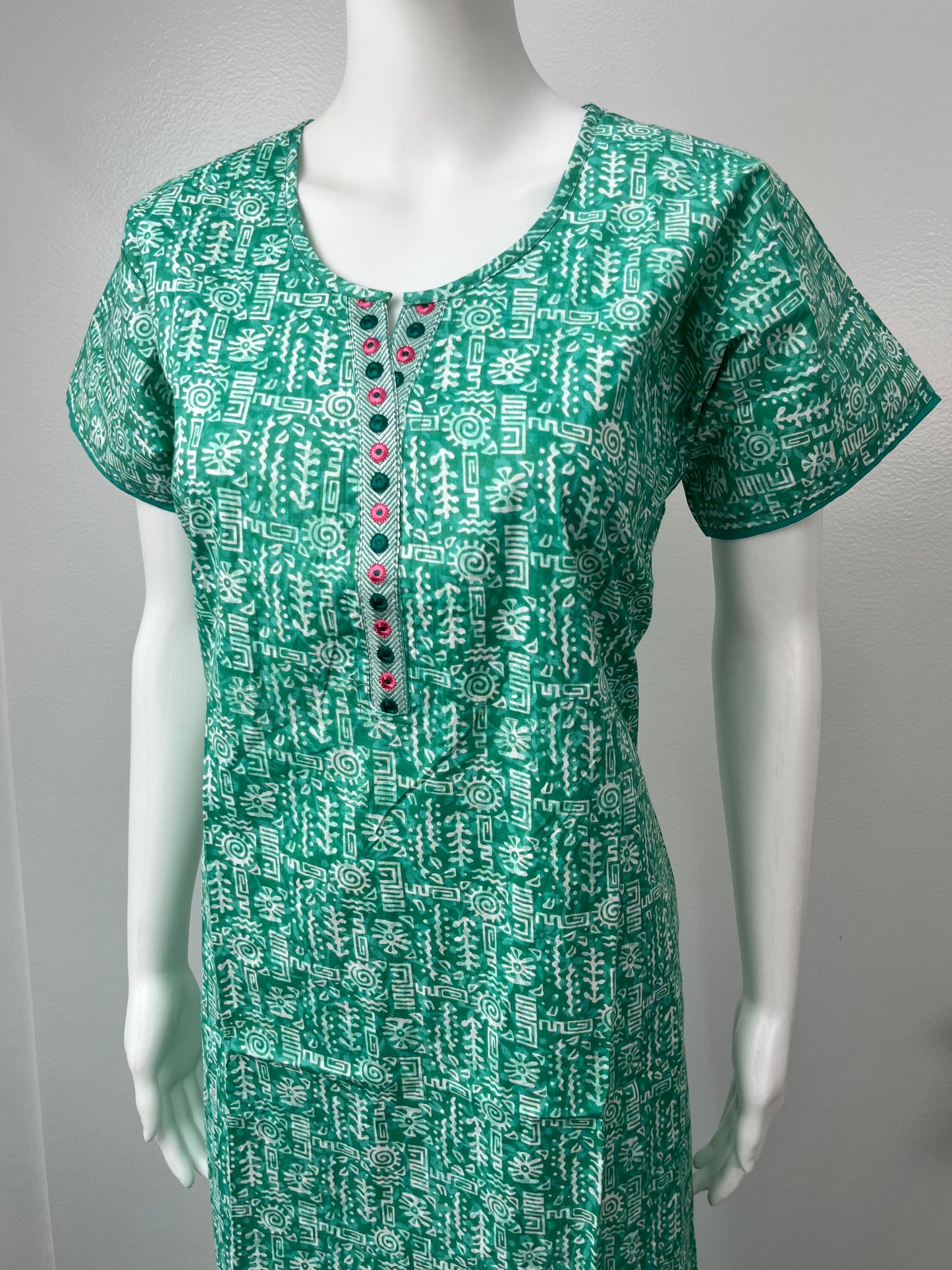 Sea Green Printed Cotton Nighty Soft & Comfortable