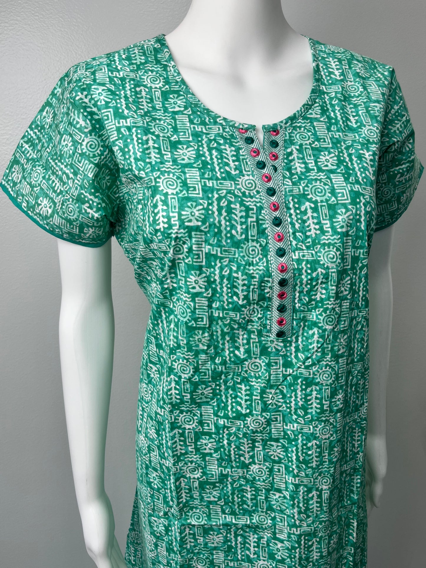 Sea Green Printed Cotton Nighty Soft & Comfortable