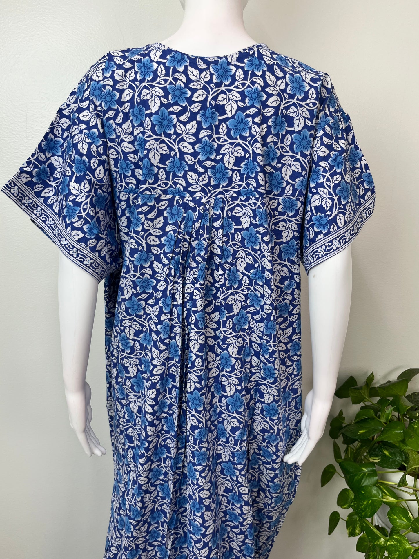 Blue Floral Printed 100% Cotton Nightgown