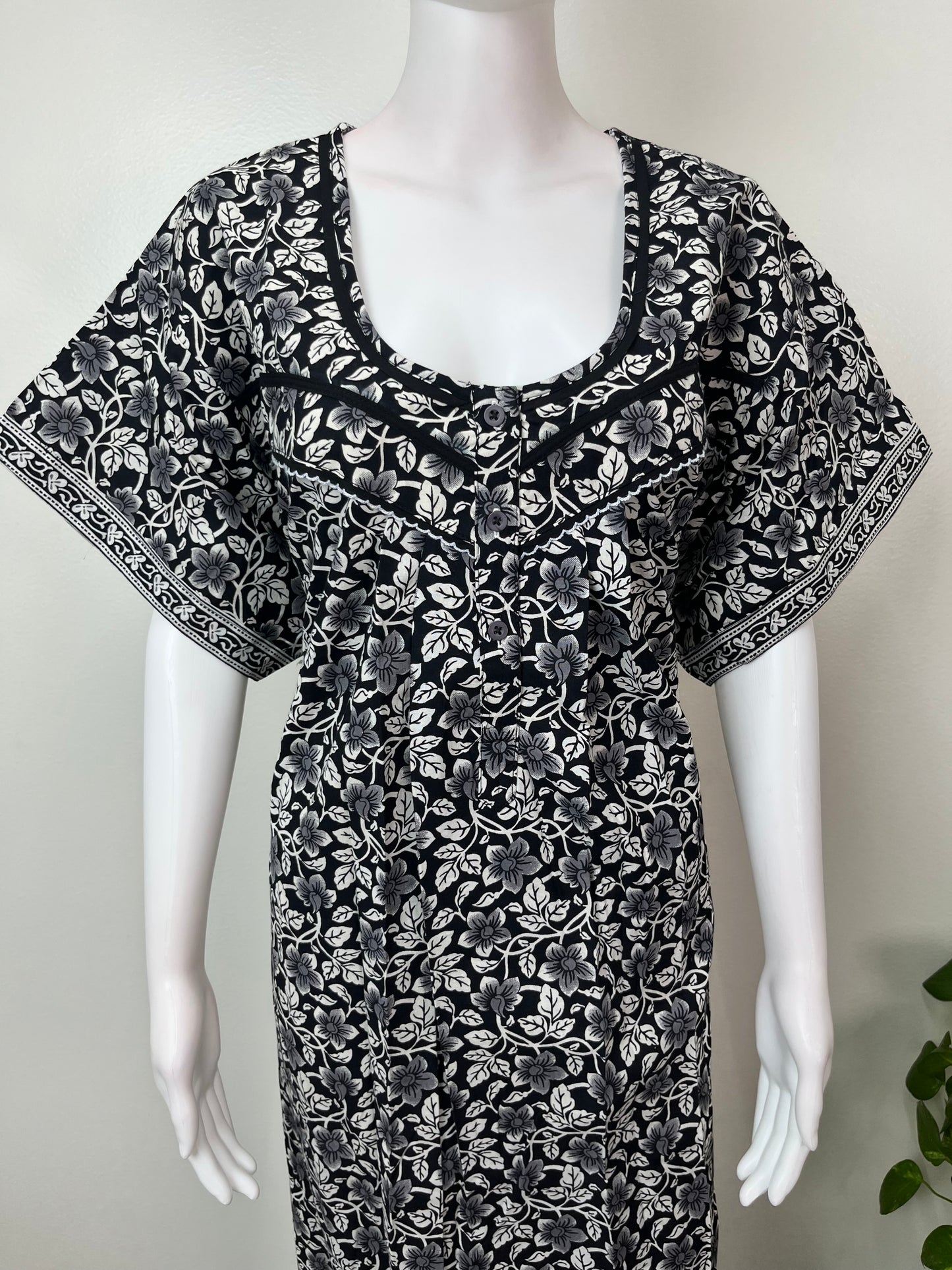 Black Pure Cotton Nightgown Elegant & Breathable