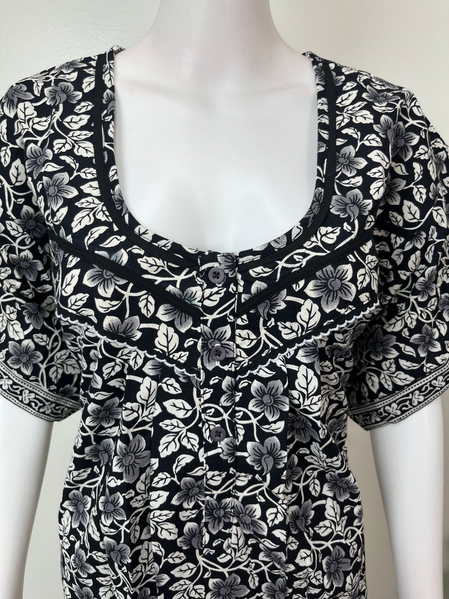 Black Pure Cotton Nightgown Elegant & Breathable