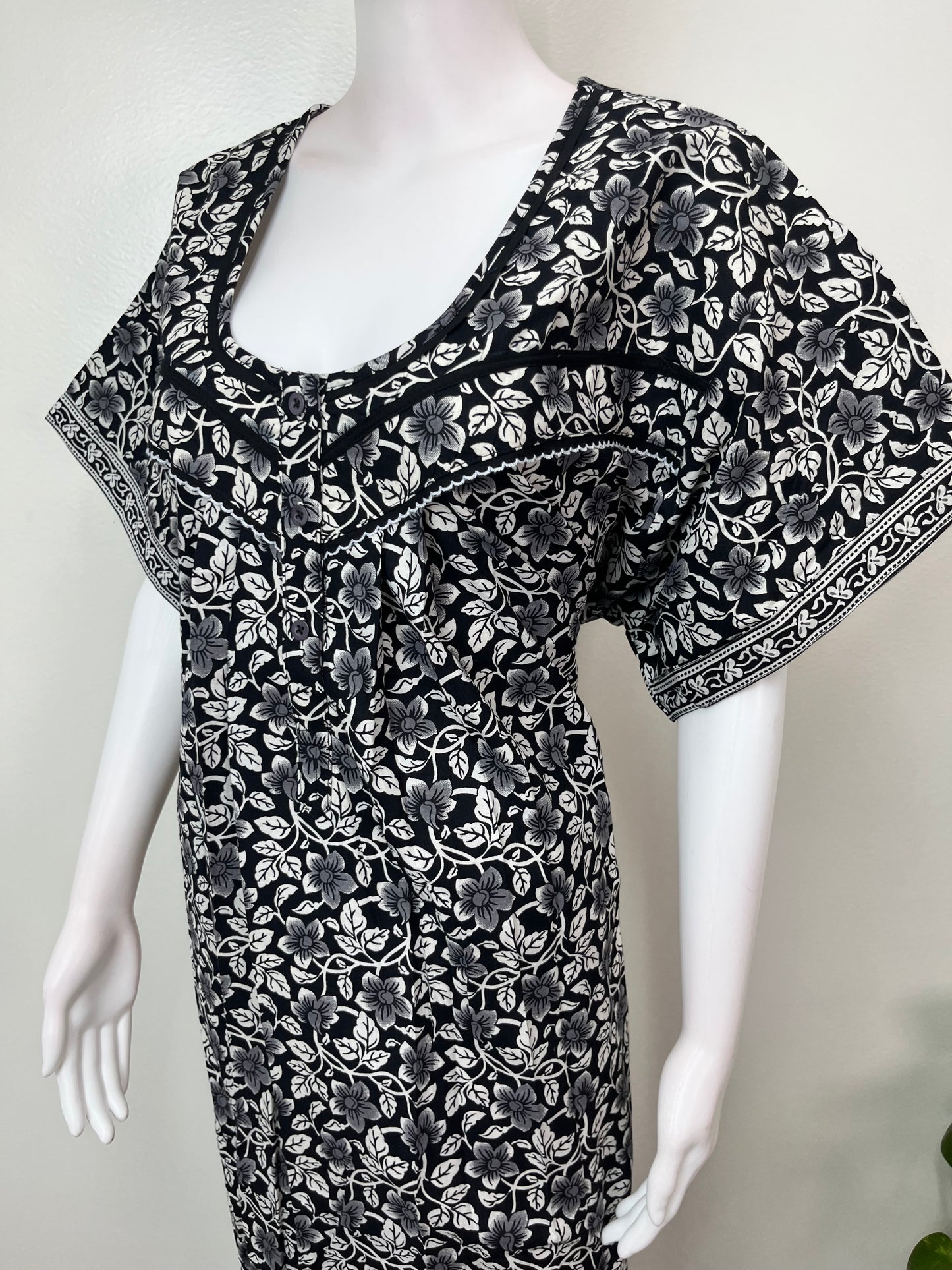 Black Pure Cotton Nightgown Elegant & Breathable