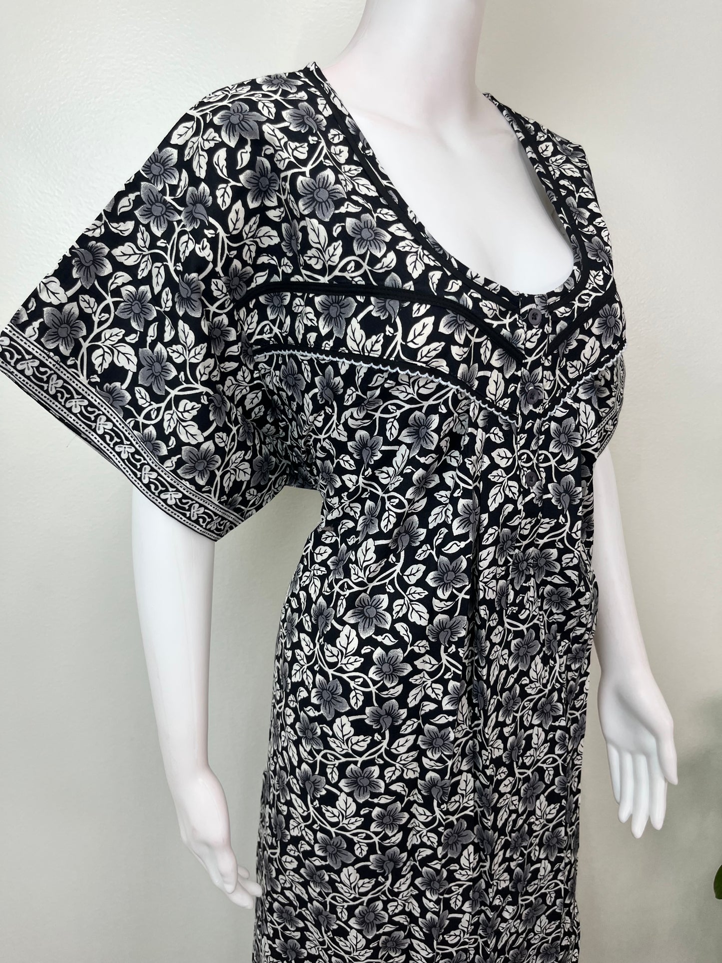 Black Pure Cotton Nightgown Elegant & Breathable