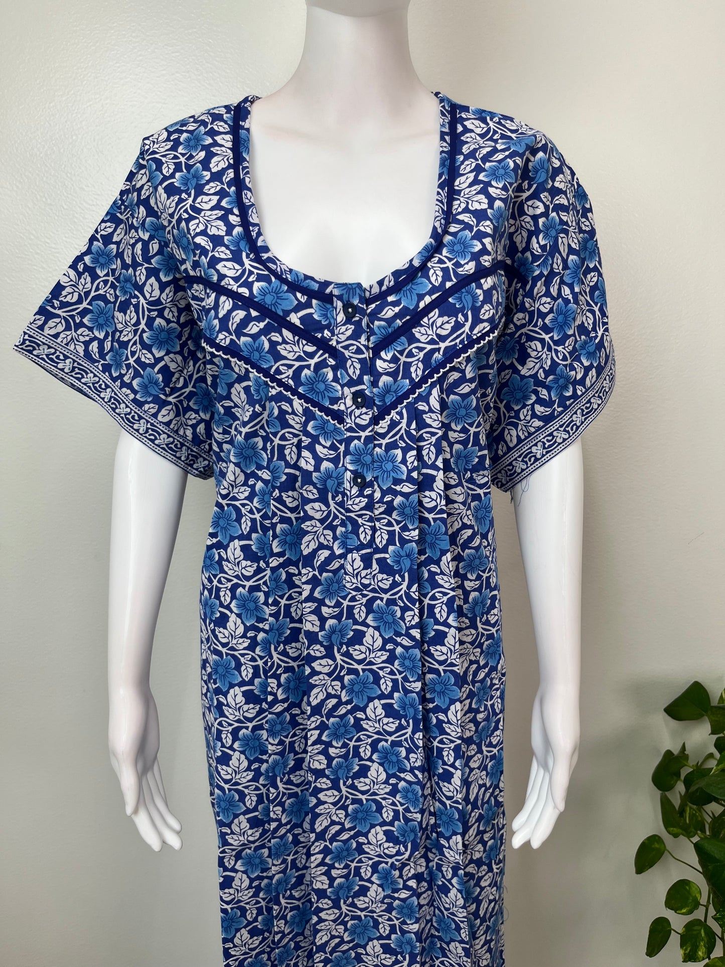 Blue Floral Printed 100% Cotton Nightgown