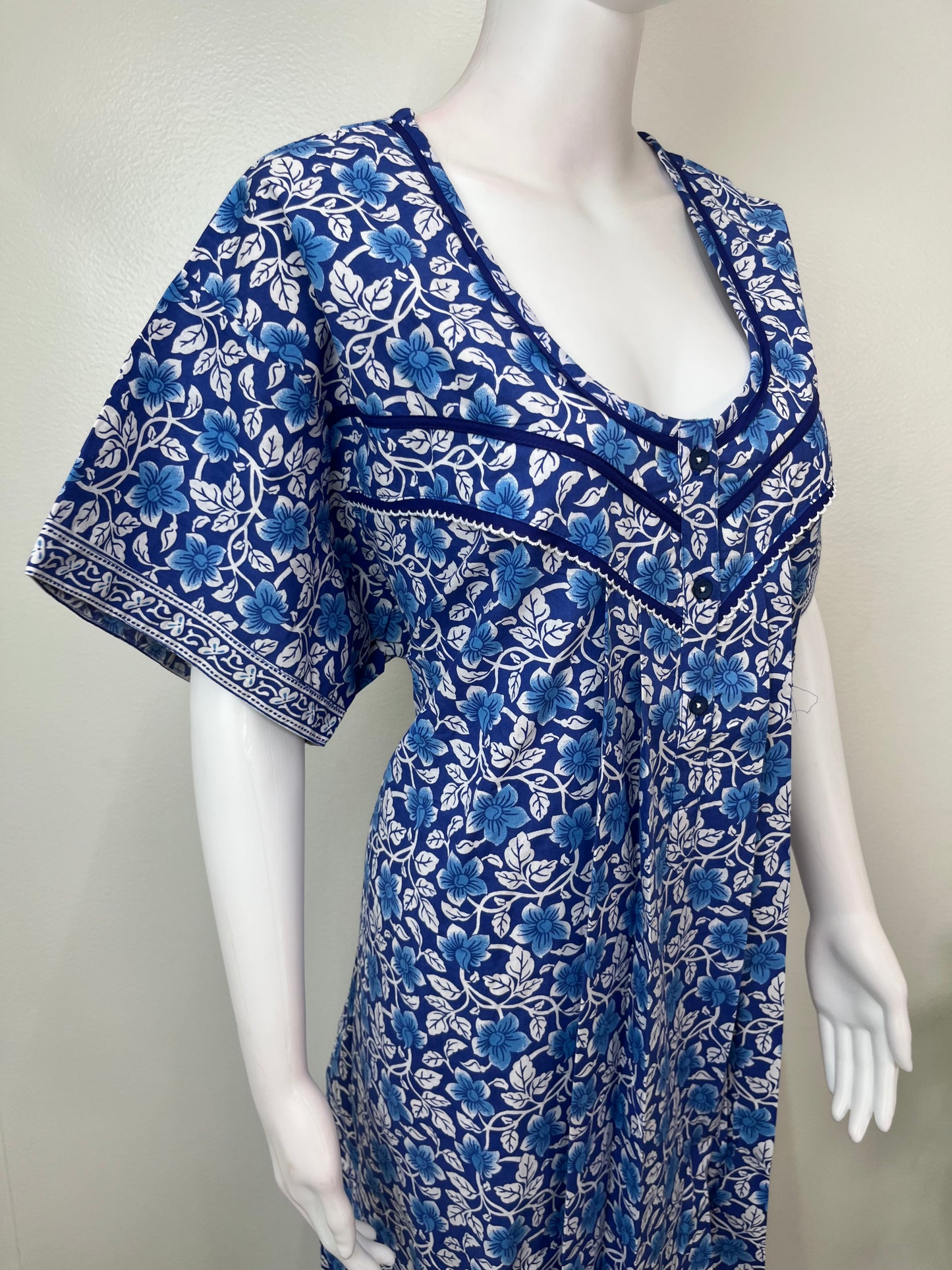 Blue Floral Printed 100% Cotton Nightgown