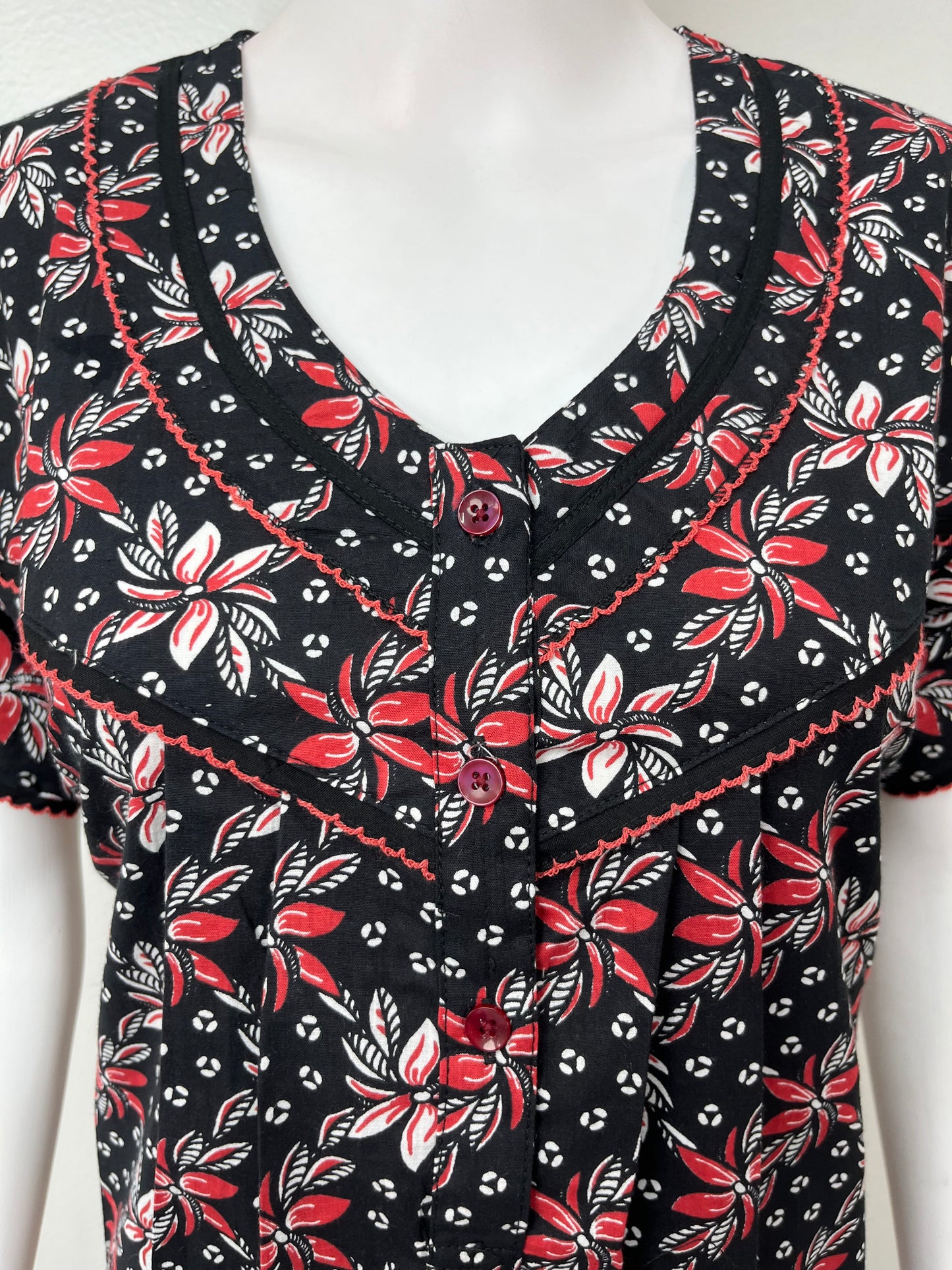 Black Floral Printed 100% Cotton Nightgown