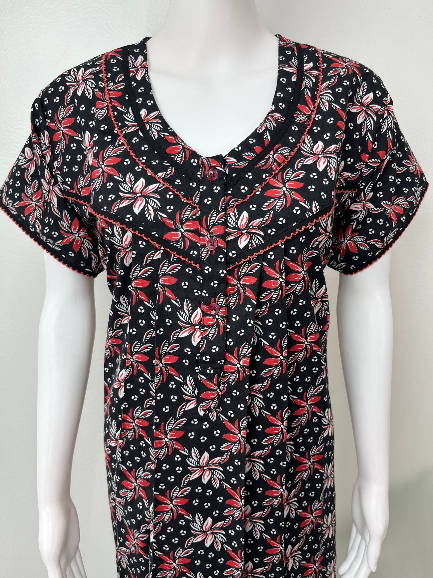 Black Floral Printed 100% Cotton Nightgown