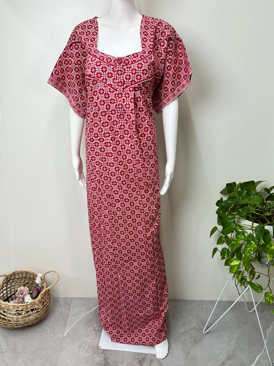 Red Pure Cotton Nighty for Women