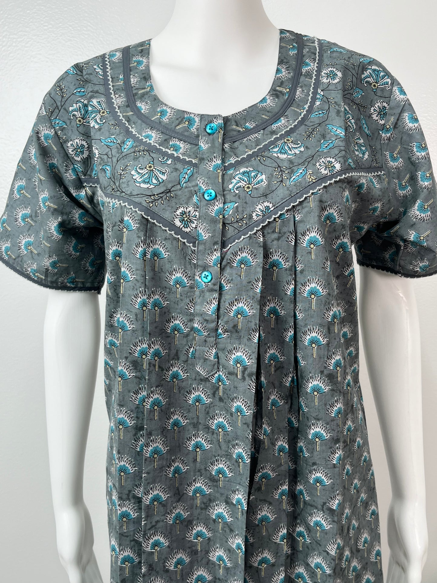 Grey Printed Women's Pure Cotton Nighty