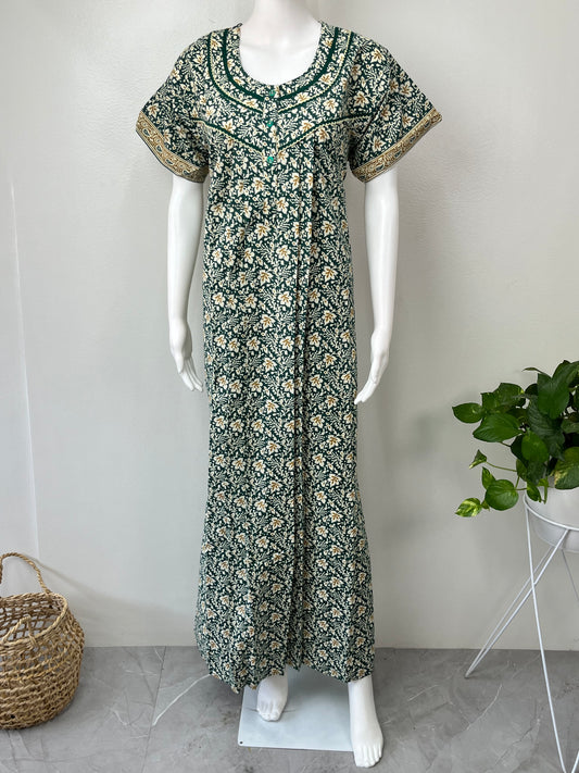 Green Printed Pure Cotton Nighty