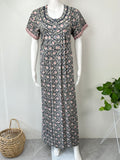Navy Blue Pleated Pure Cotton Women's Nighty