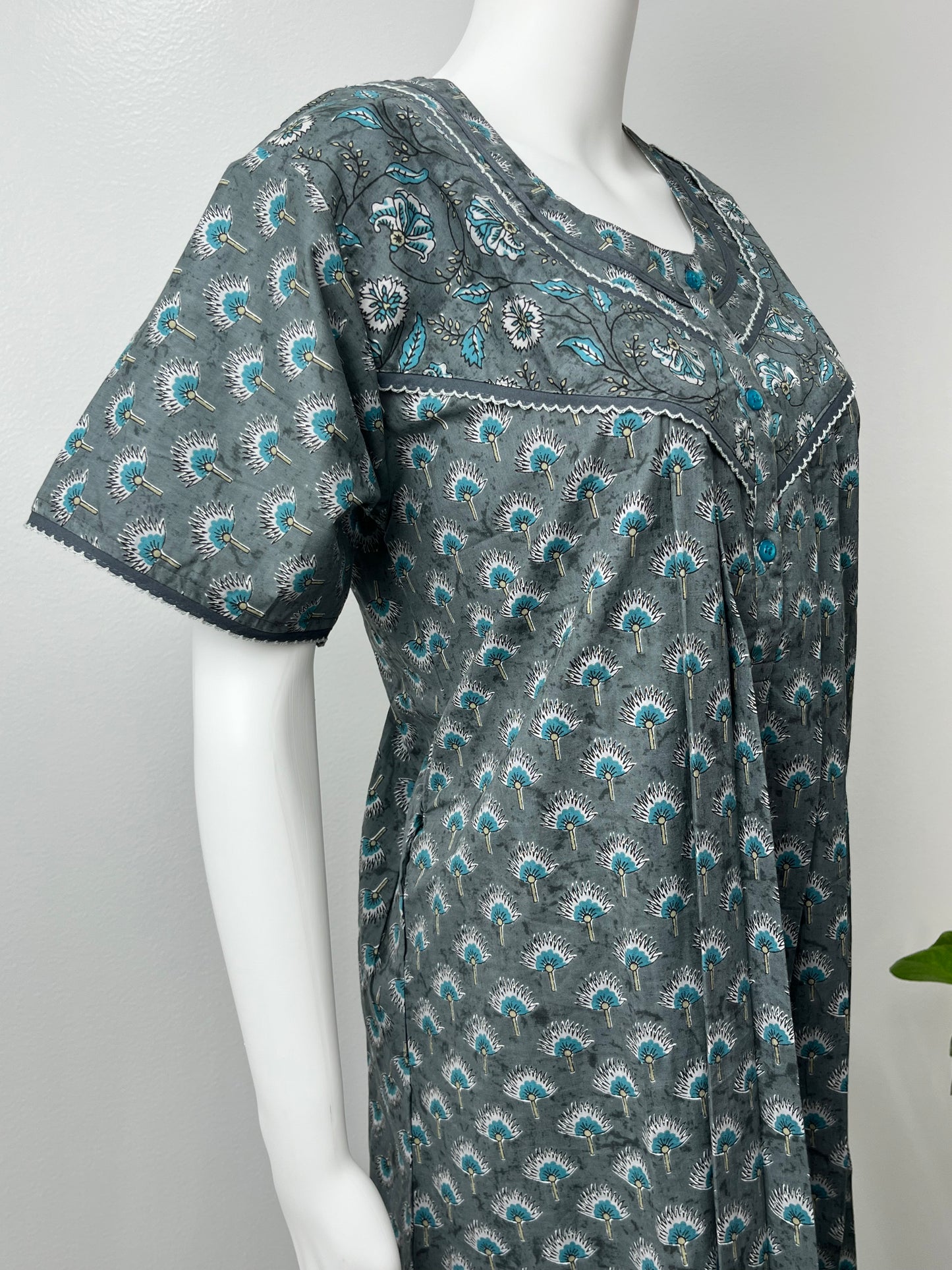 Grey Printed Women's Pure Cotton Nighty