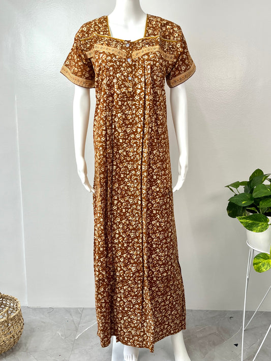 Mustard Printed 100% Cotton Women's Nighty