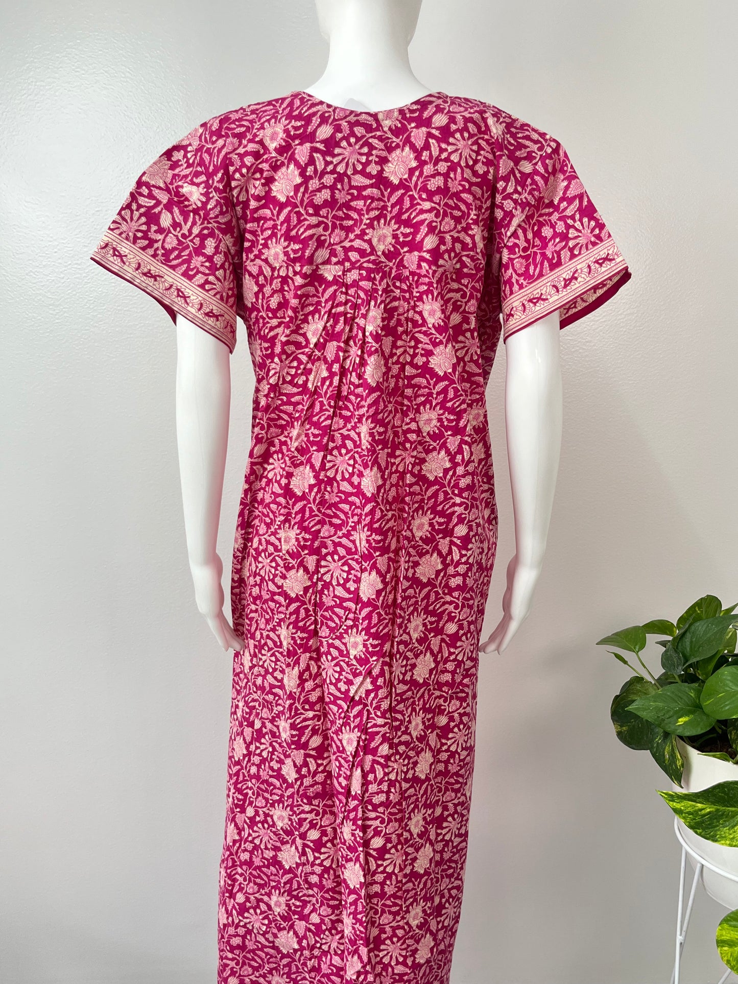 Hot Pink Printed Cotton Nighty Comfortable and Elegant
