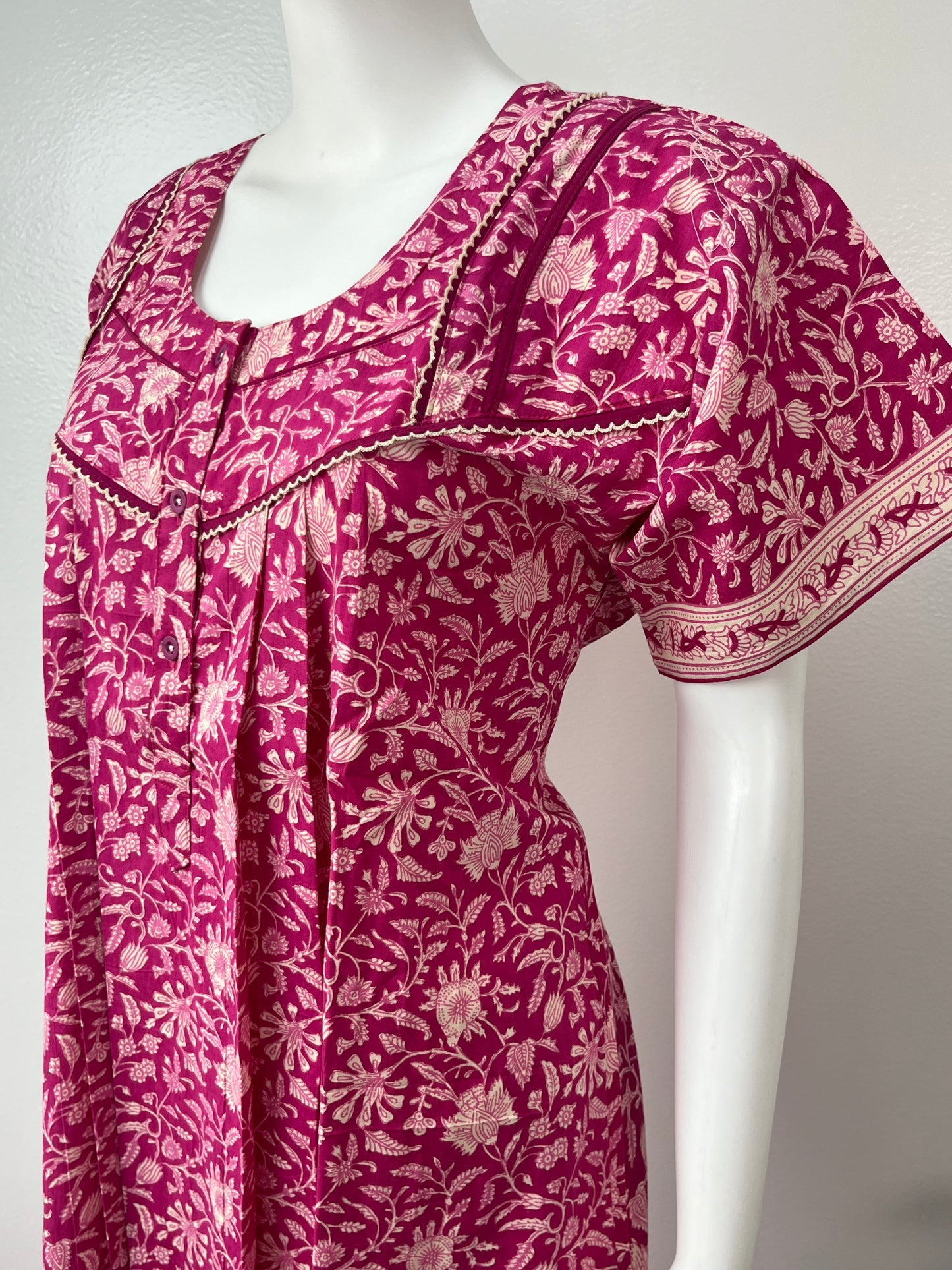 Hot Pink Printed Cotton Nighty Comfortable and Elegant