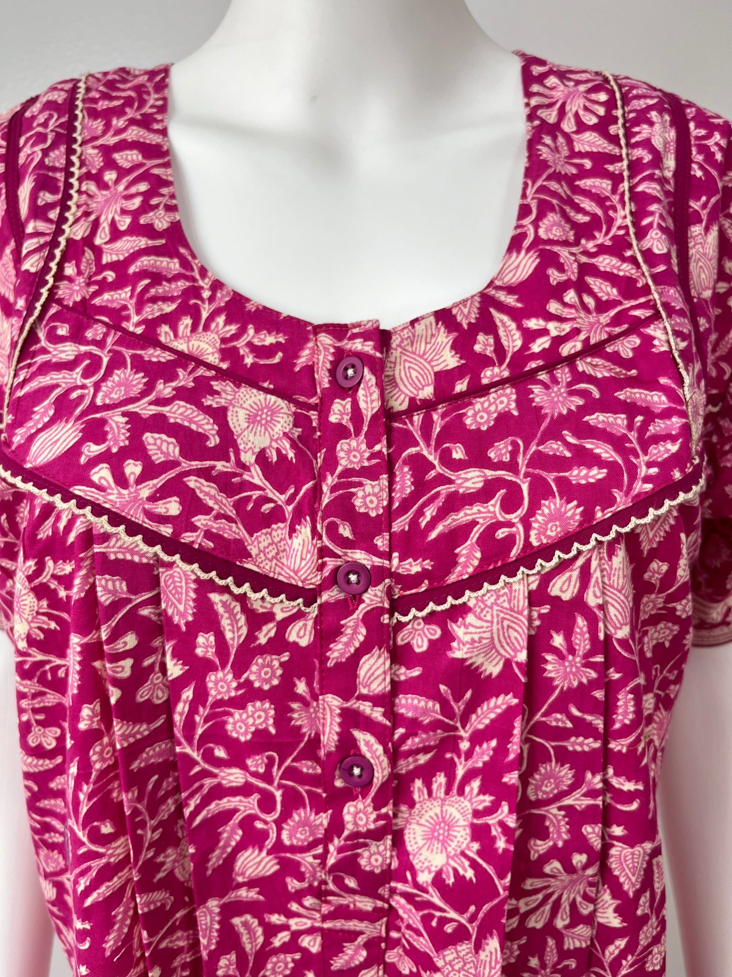 Hot Pink Printed Cotton Nighty Comfortable and Elegant