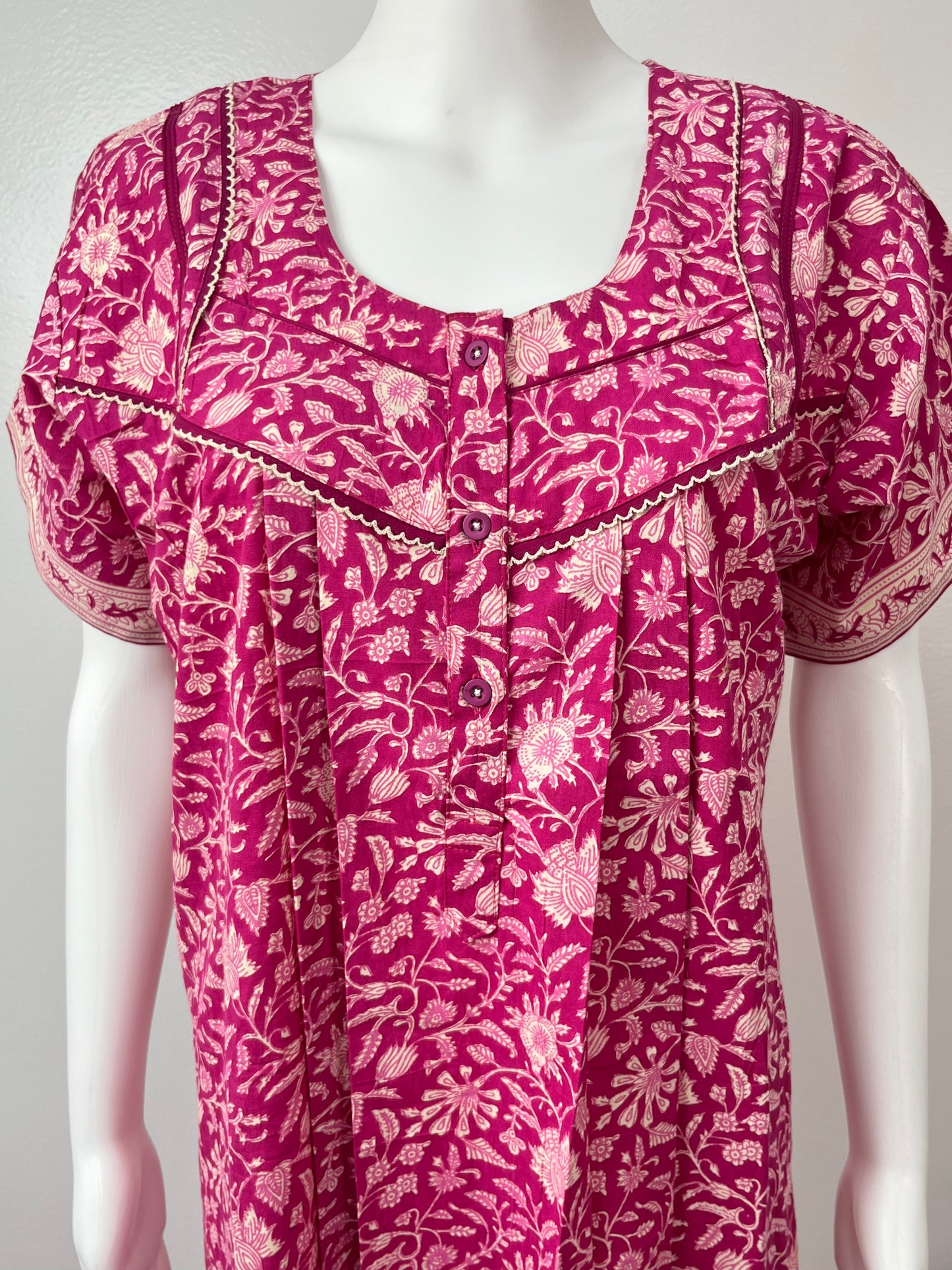 Hot Pink Printed Cotton Nighty Comfortable and Elegant