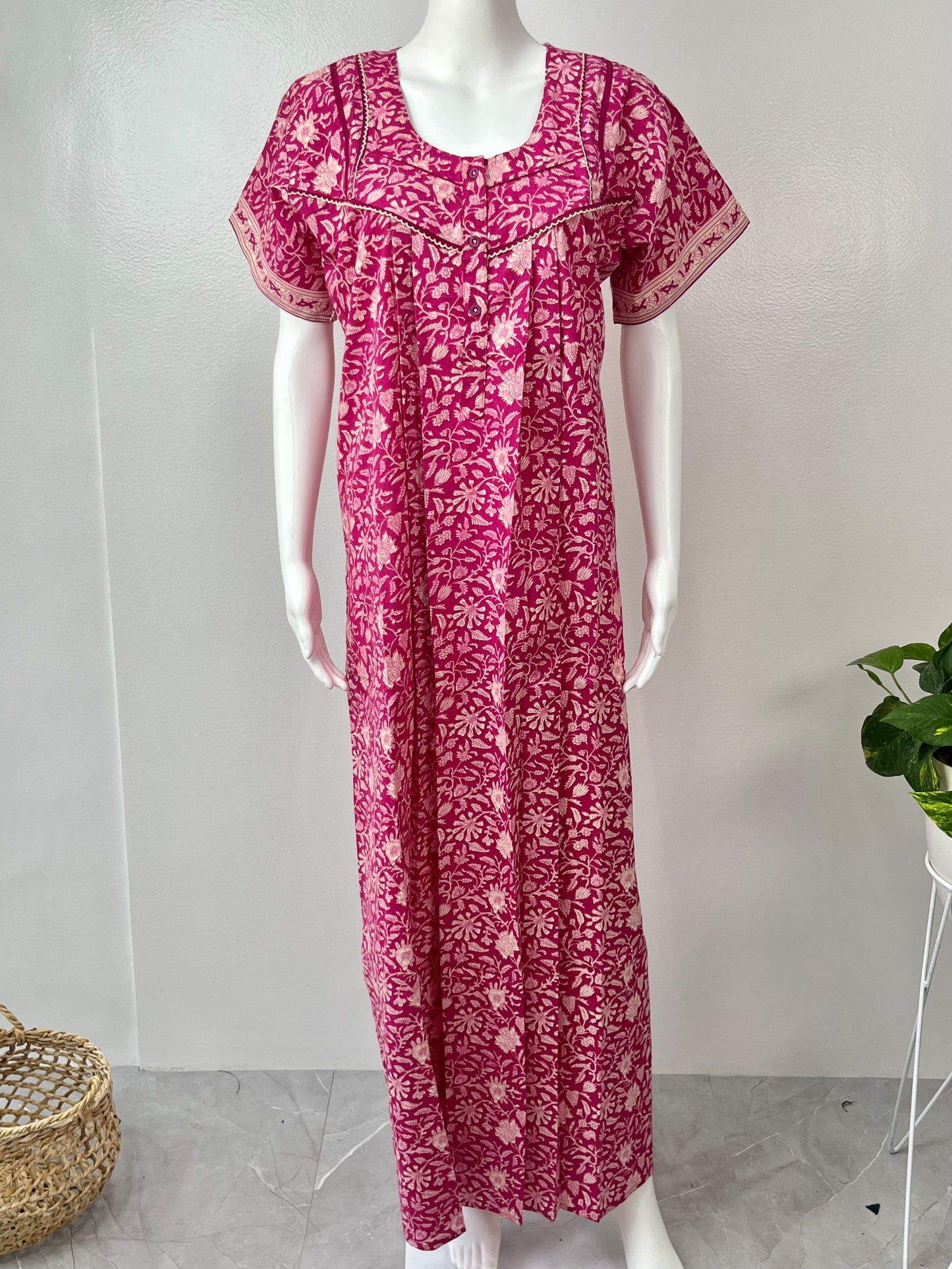 Hot Pink Printed Cotton Nighty Comfortable and Elegant