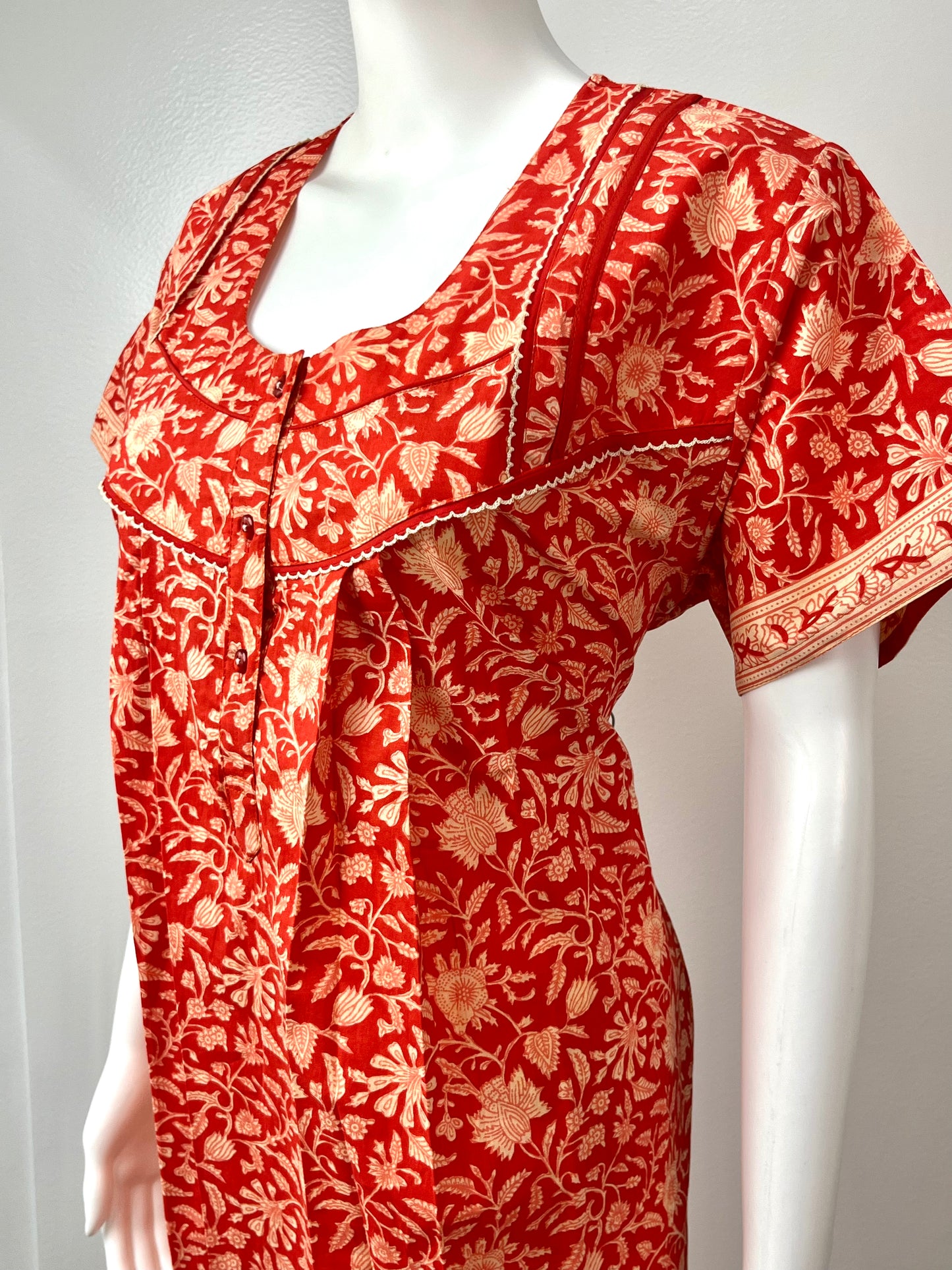 Orange Pleated 100% Pure Cotton Comfortable Nightgown