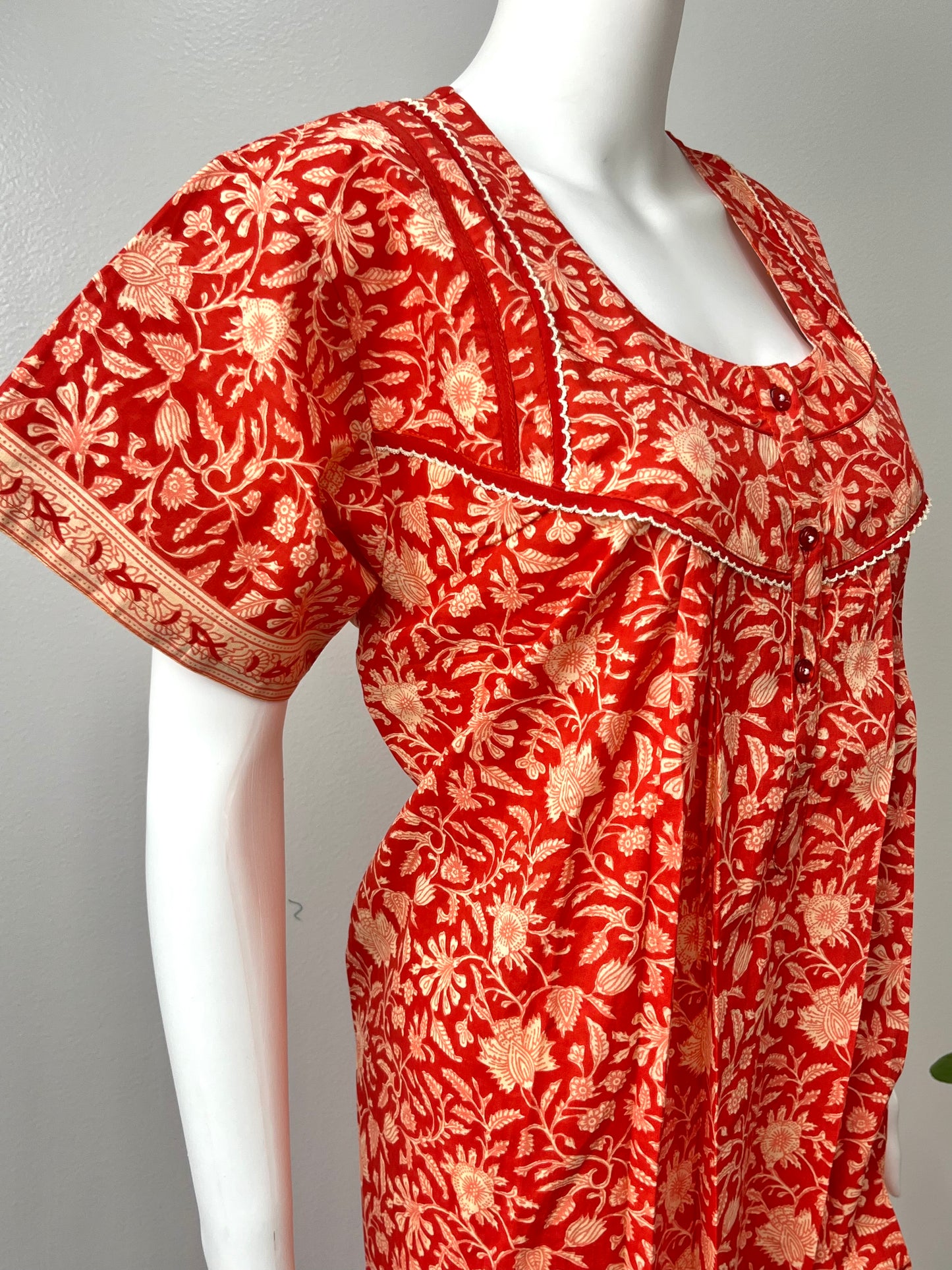 Orange Pleated 100% Pure Cotton Comfortable Nightgown