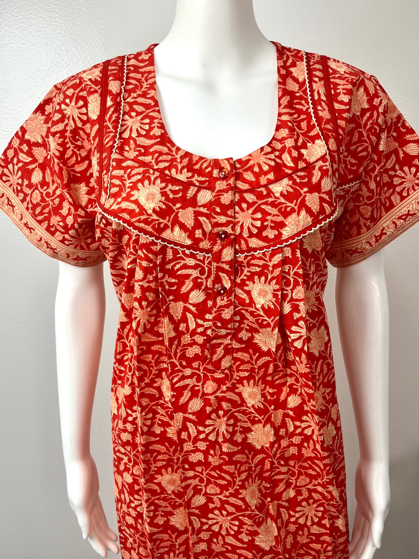 Orange Pleated 100% Pure Cotton Comfortable Nightgown