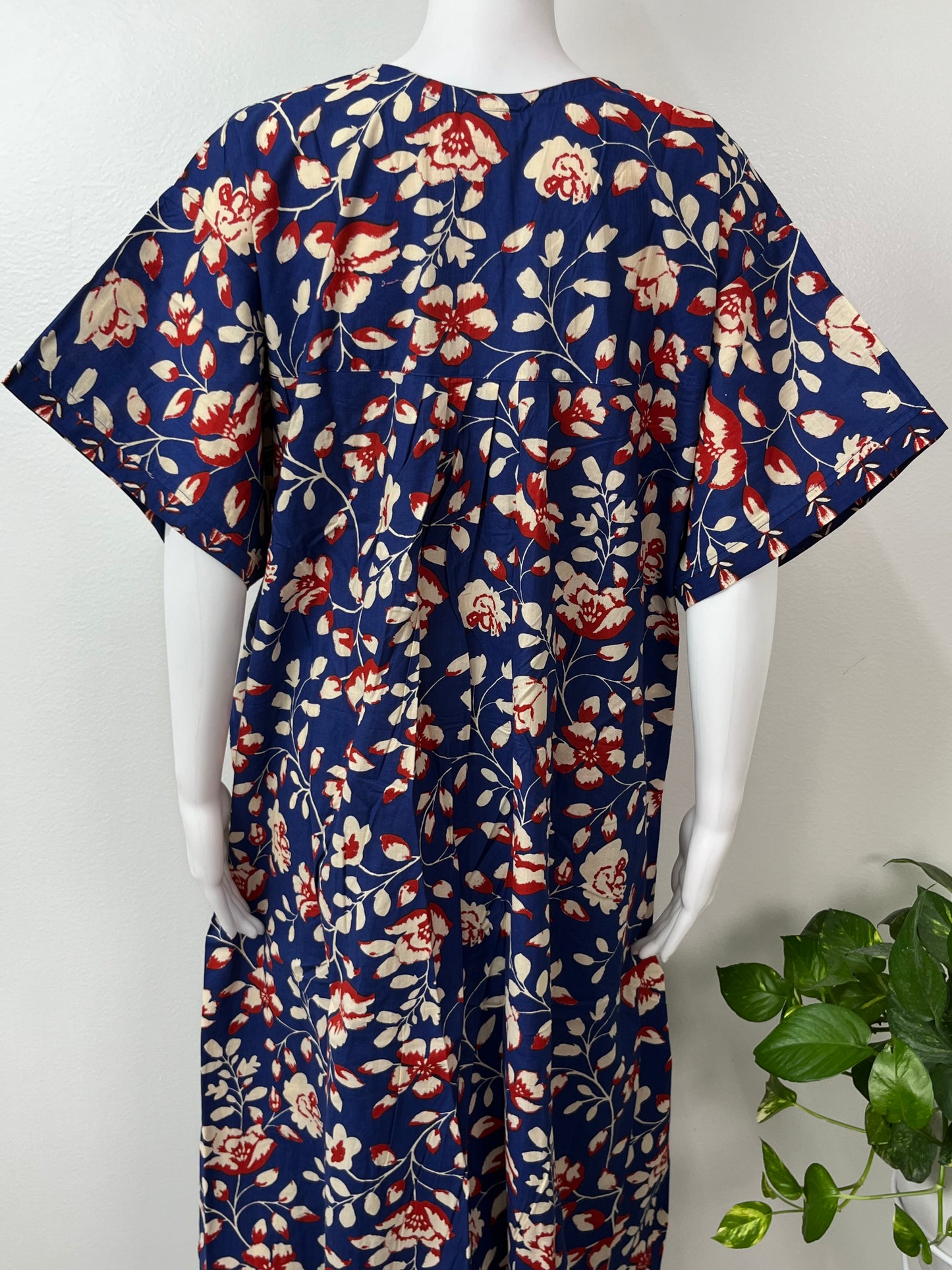 Navy Blue Floral Pure Cotton Women's Nightgown