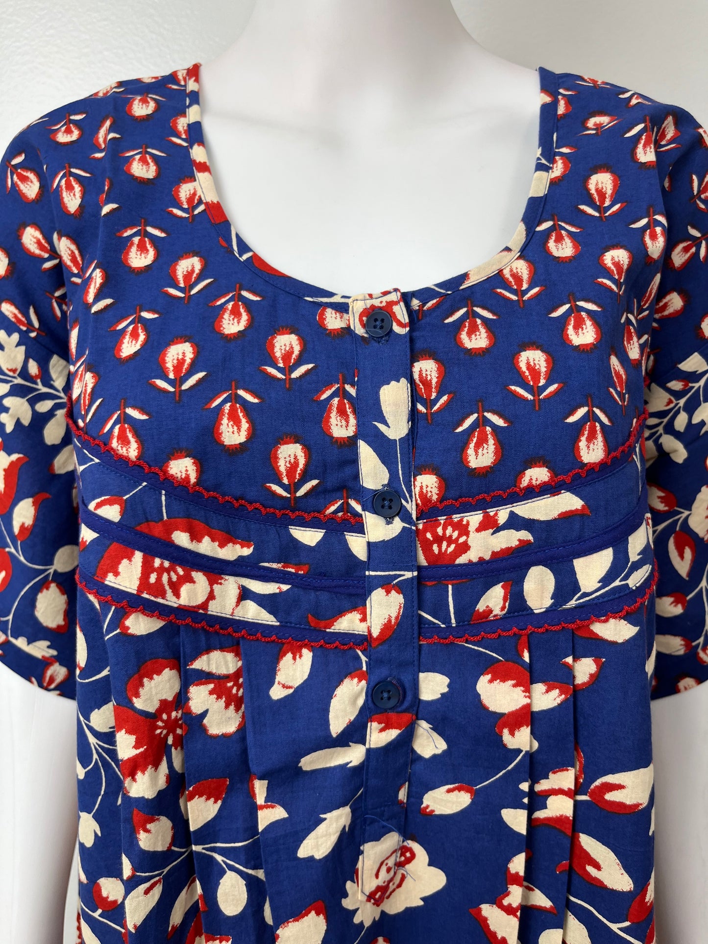 Navy Blue Floral Pure Cotton Women's Nightgown