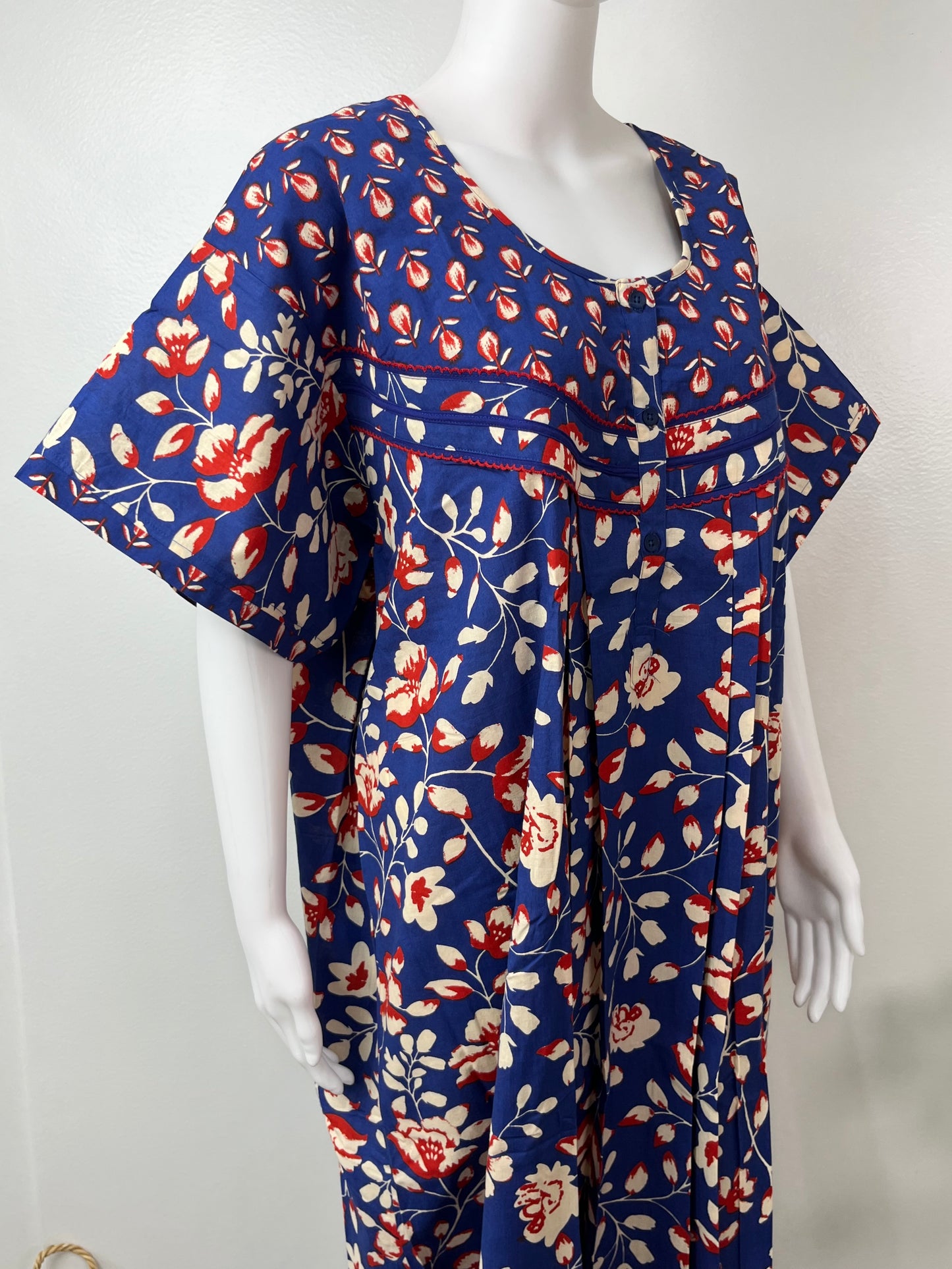 Navy Blue Floral Pure Cotton Women's Nightgown