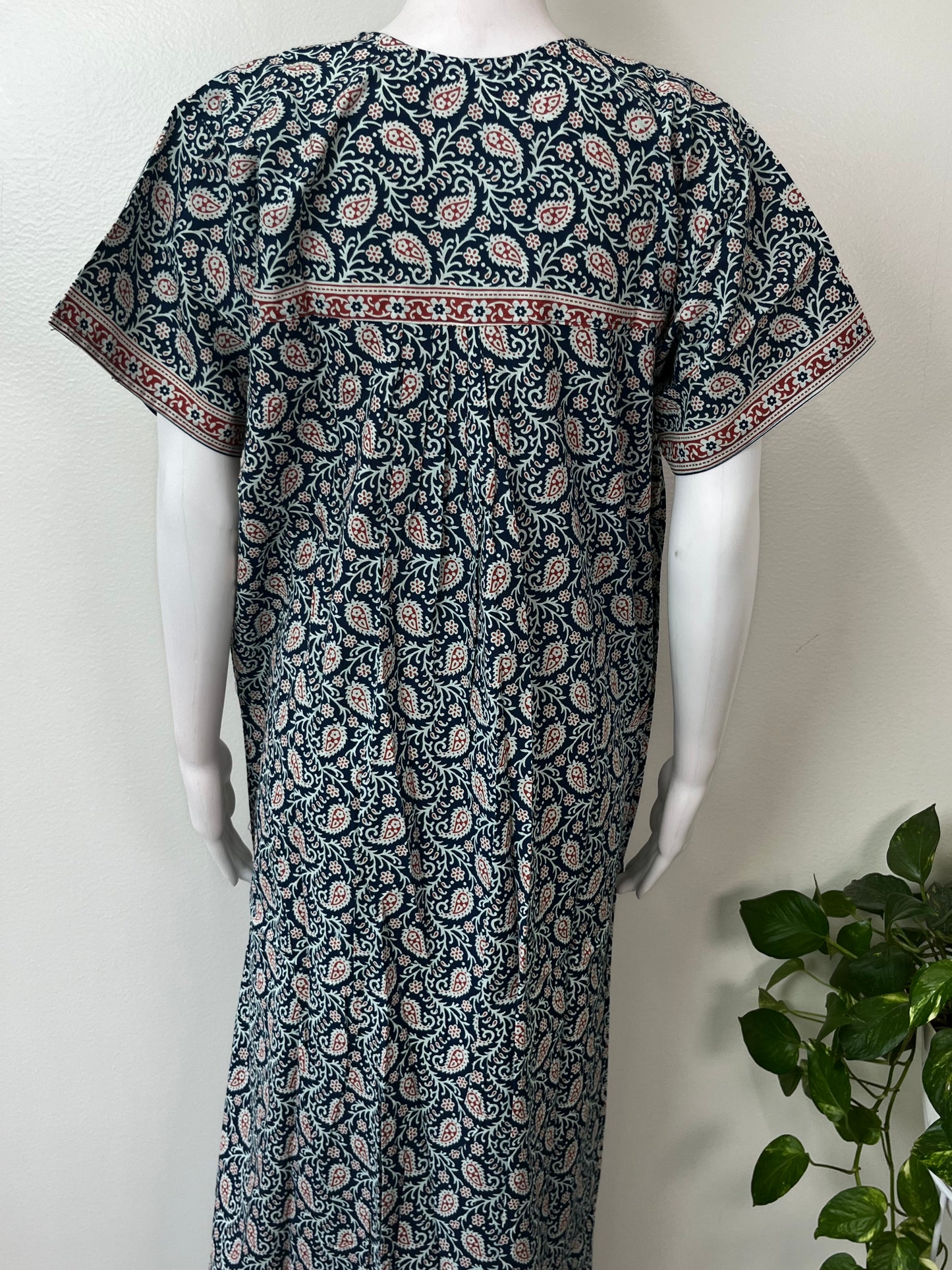 Navy Blue Pleated 100% Cotton Women's Nighty