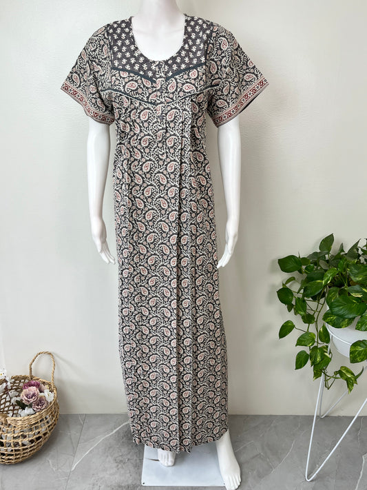 Gray Pure Cotton Nightgown Elegant & Breathable