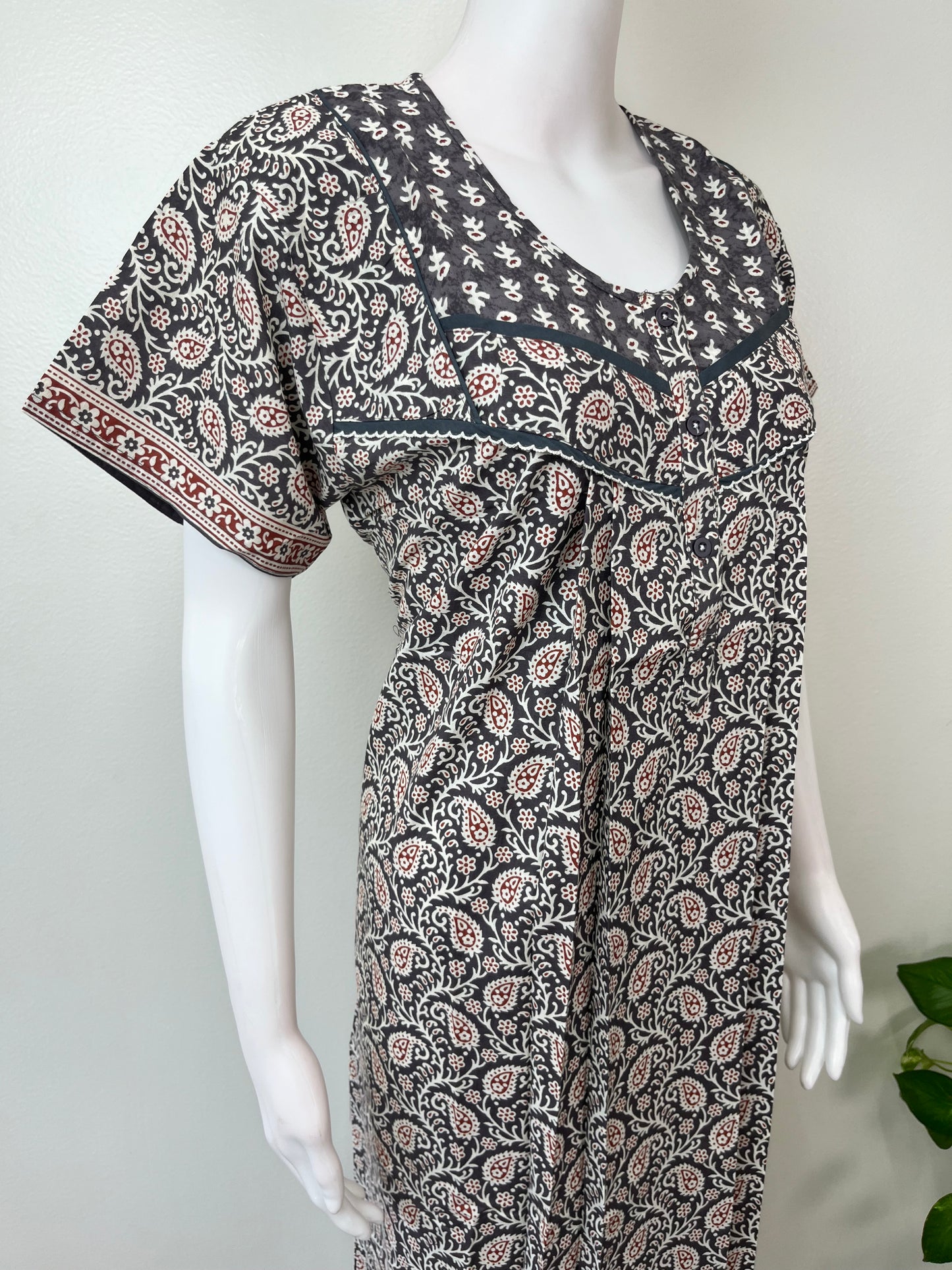 Gray Pure Cotton Nightgown Elegant & Breathable