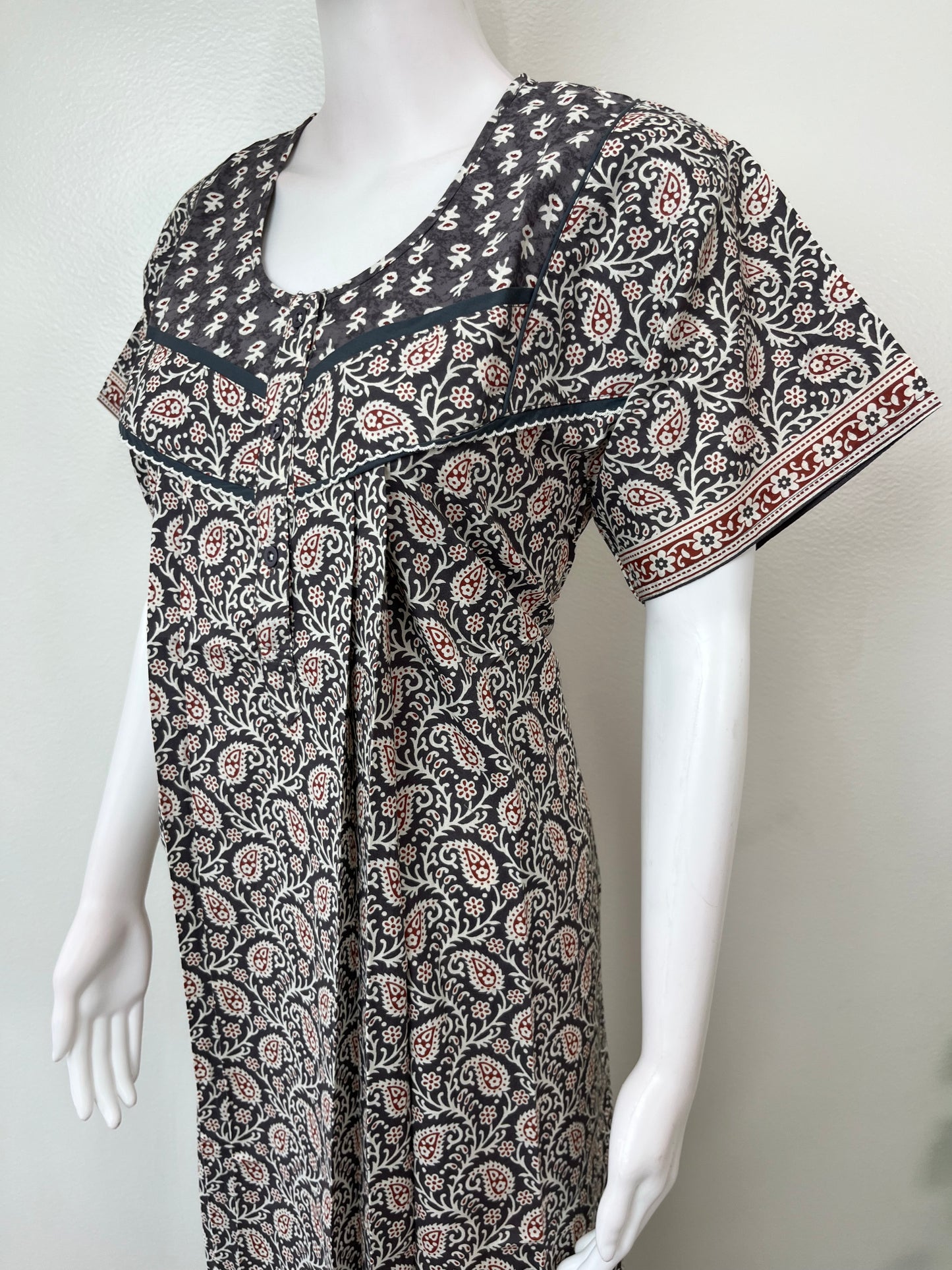 Gray Pure Cotton Nightgown Elegant & Breathable