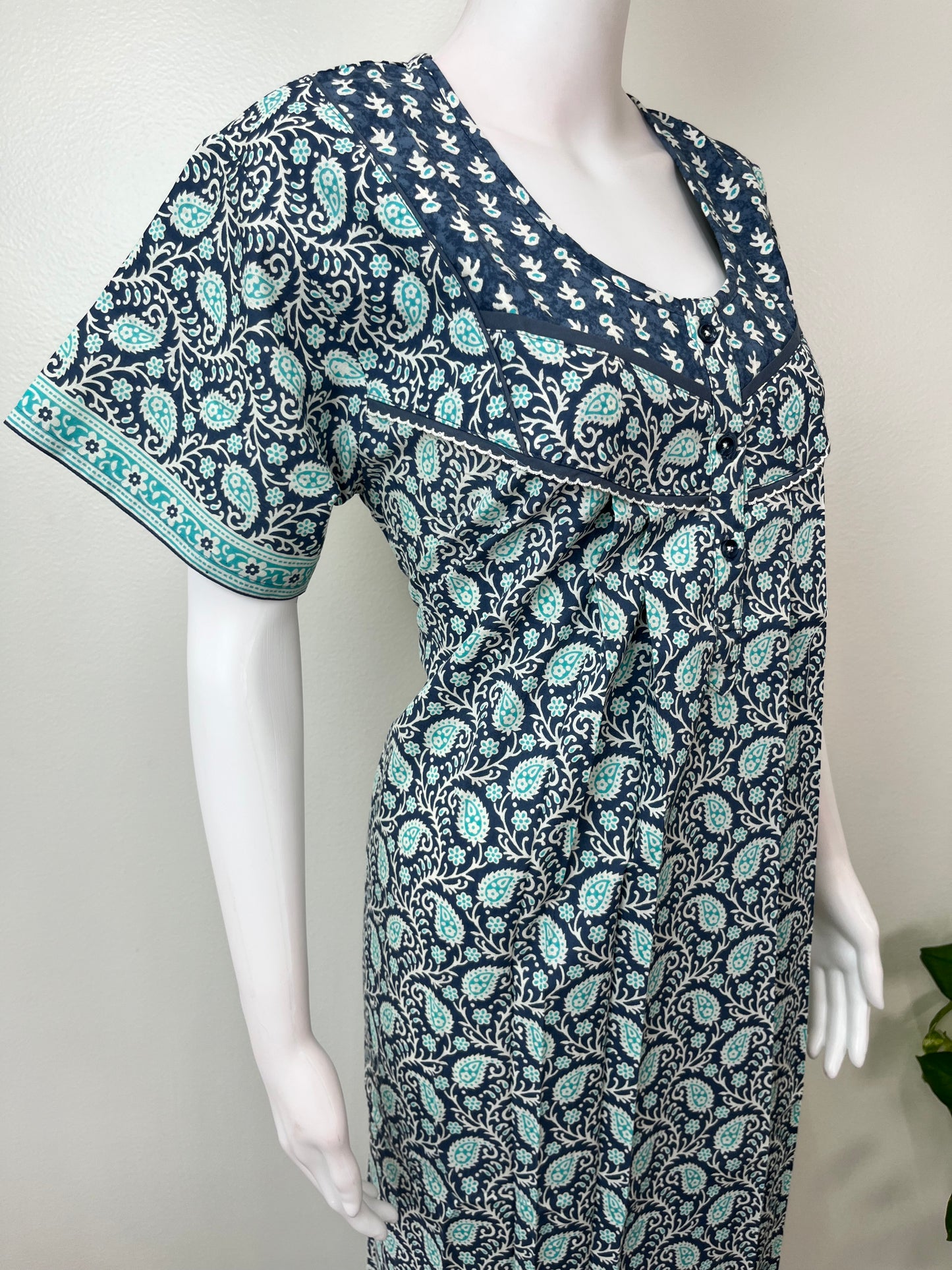 Blue Pure Cotton Nightgown Soft & Comfortable