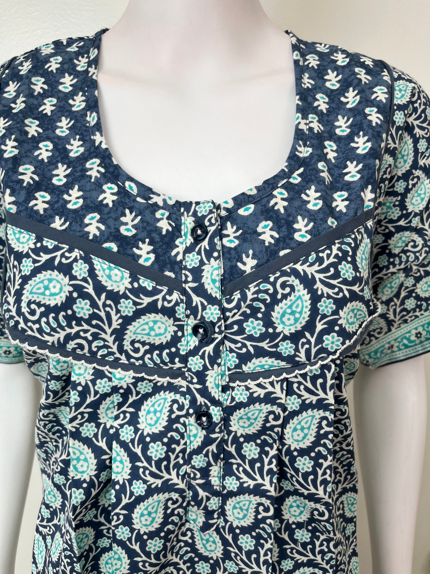 Blue Pure Cotton Nightgown Soft & Comfortable