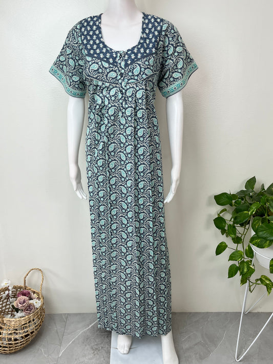 Blue Pure Cotton Nightgown Soft & Comfortable
