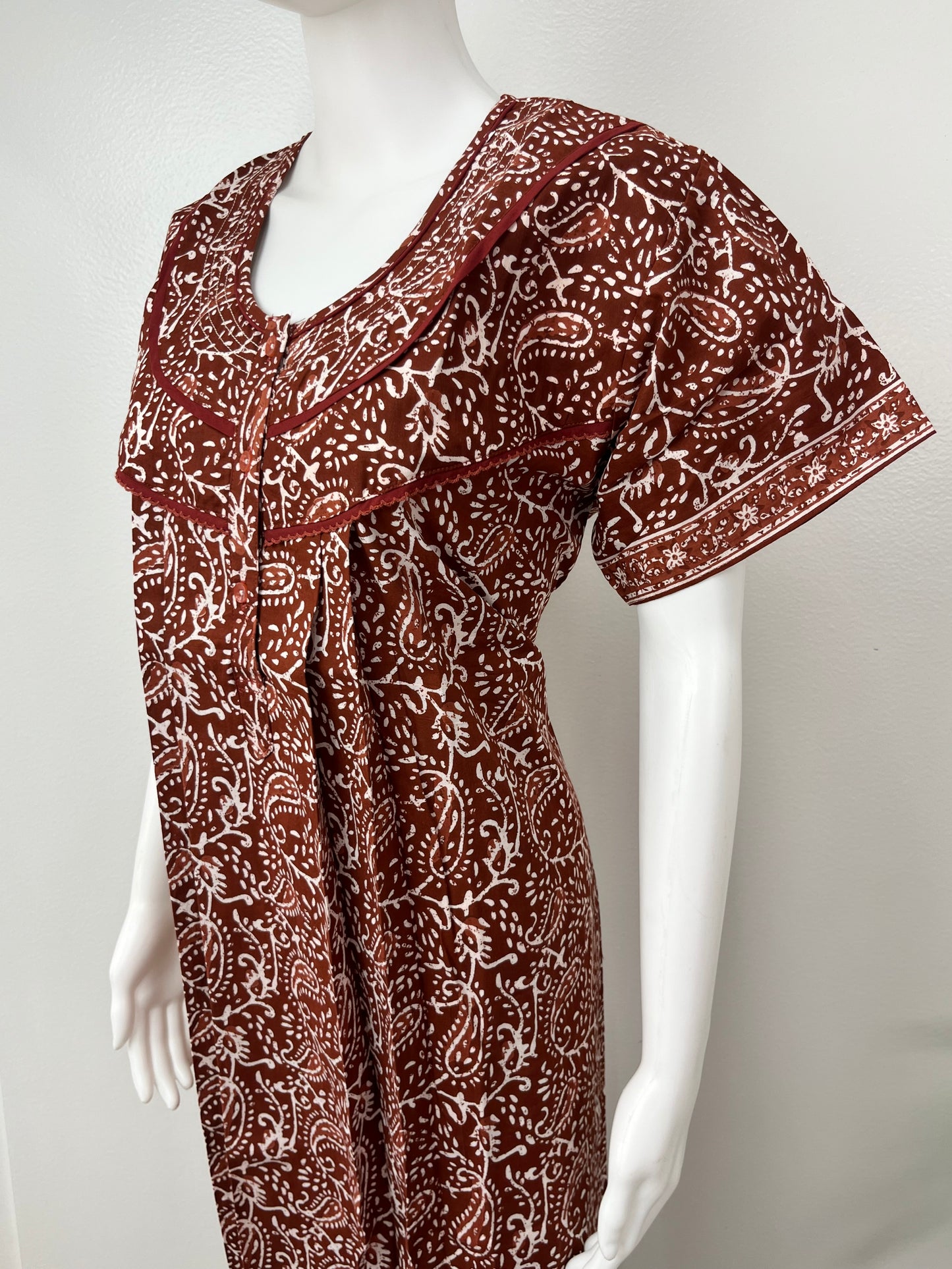 Brown 100% Cotton Pleated Nighty for Women