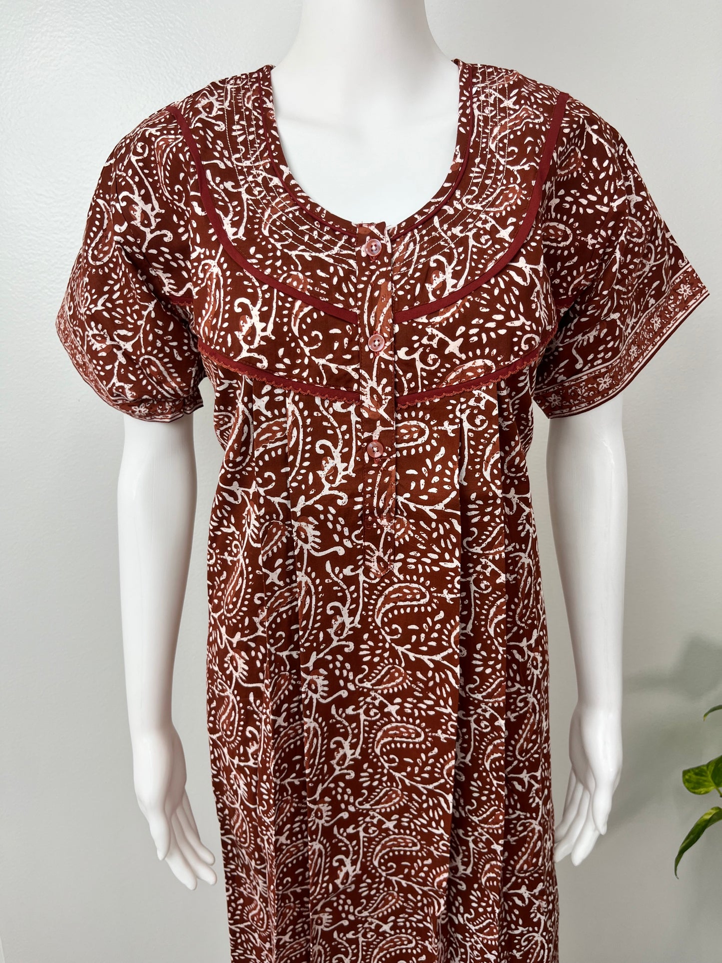 Brown 100% Cotton Pleated Nighty for Women