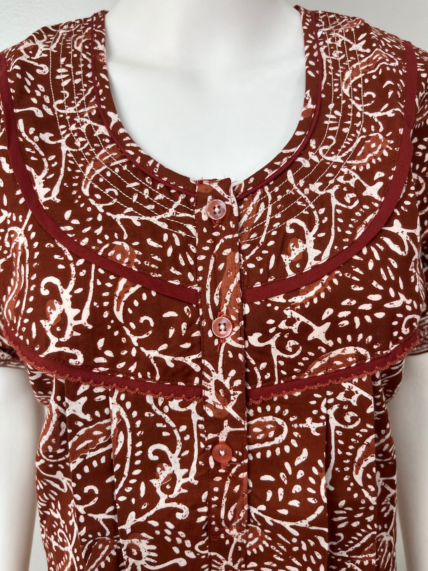Brown 100% Cotton Pleated Nighty for Women