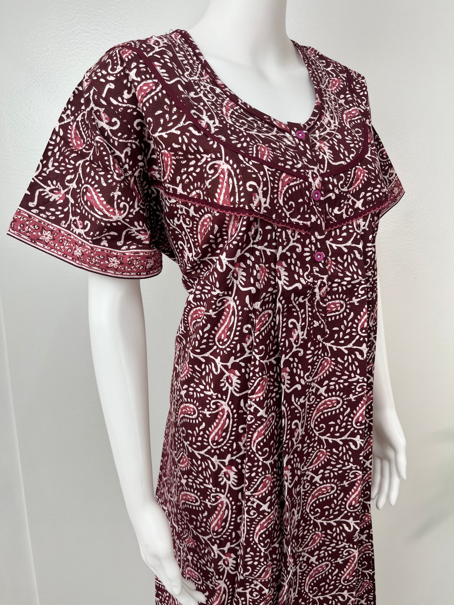 Maroon Pleated Pure Cotton Nighty Soft & Comfortable.