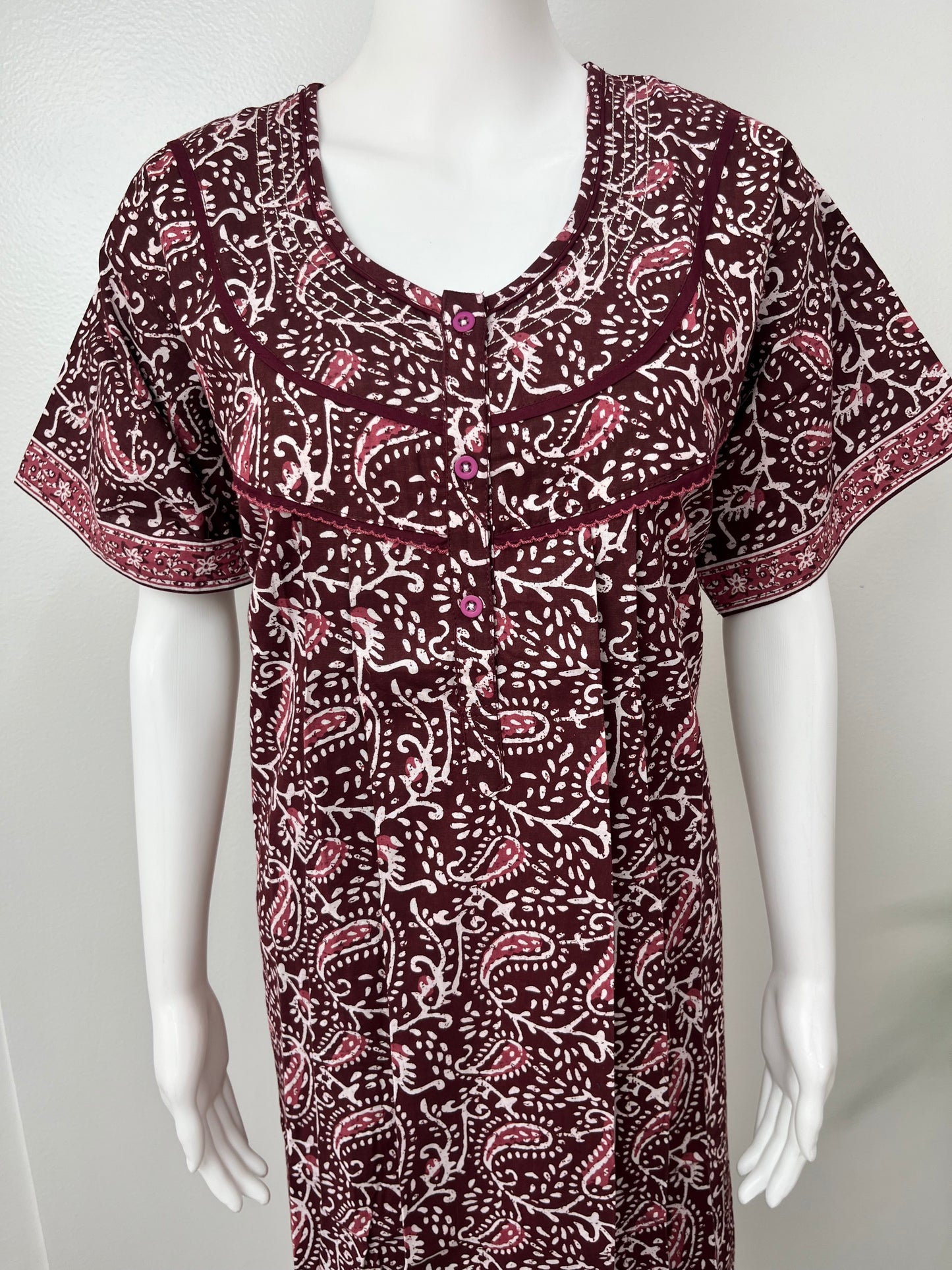Maroon Pleated Pure Cotton Nighty Soft & Comfortable.