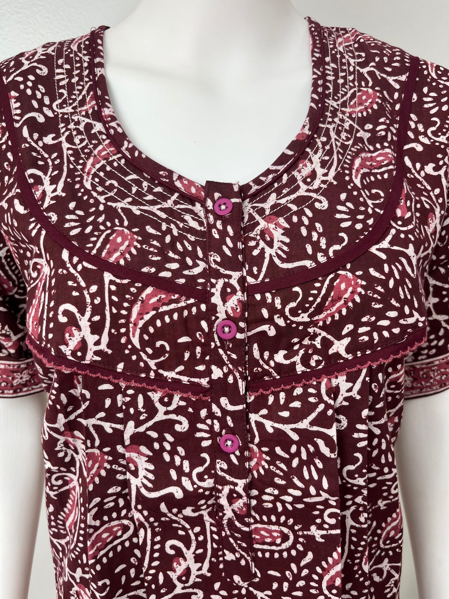 Maroon Pleated Pure Cotton Nighty Soft & Comfortable.