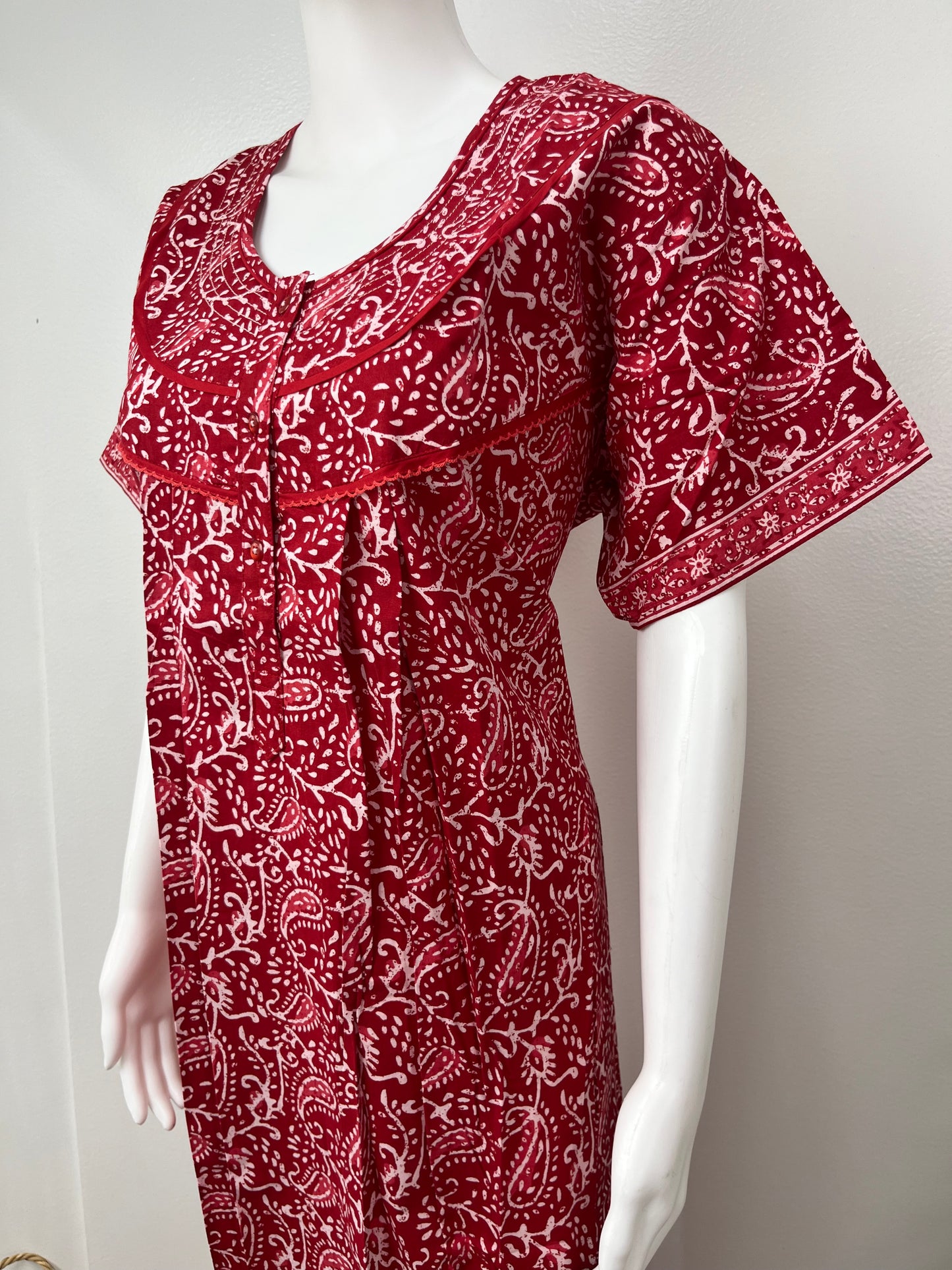Red 100% Cotton Batik Print Nightgown for Women