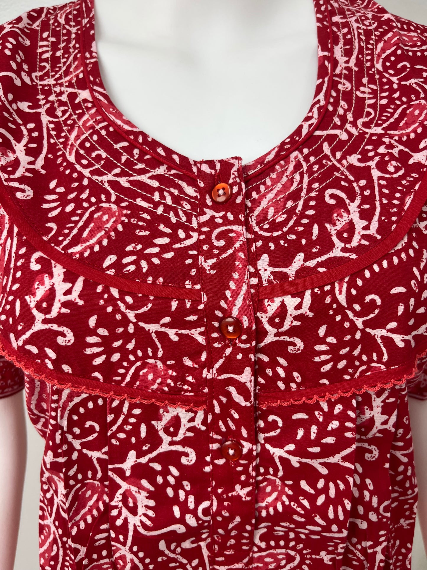 Red 100% Cotton Batik Print Nightgown for Women