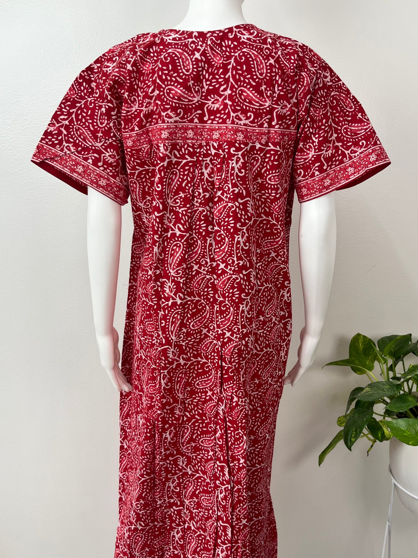 Red 100% Cotton Batik Print Nightgown for Women