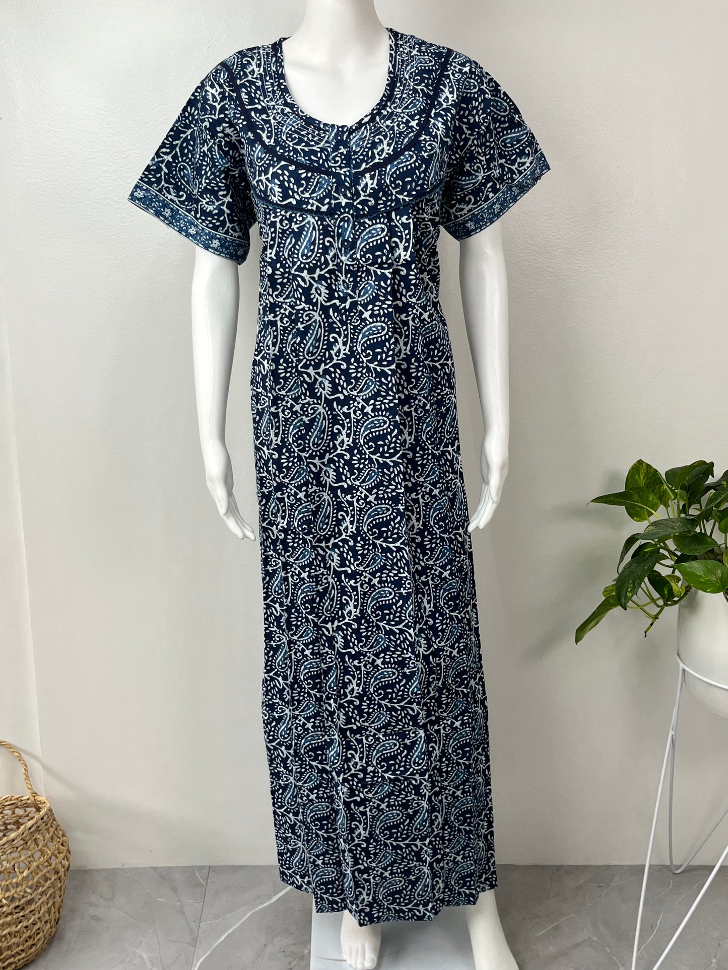 Navy Blue Pure Cotton Nighty for Women Soft & Comfortable