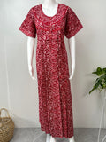 Red 100% Cotton Batik Print Nightgown for Women