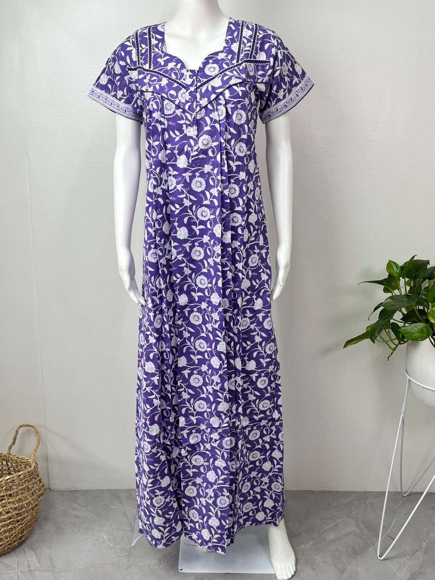 Lavender Pure Cotton Nightgown Soft & Comfortable